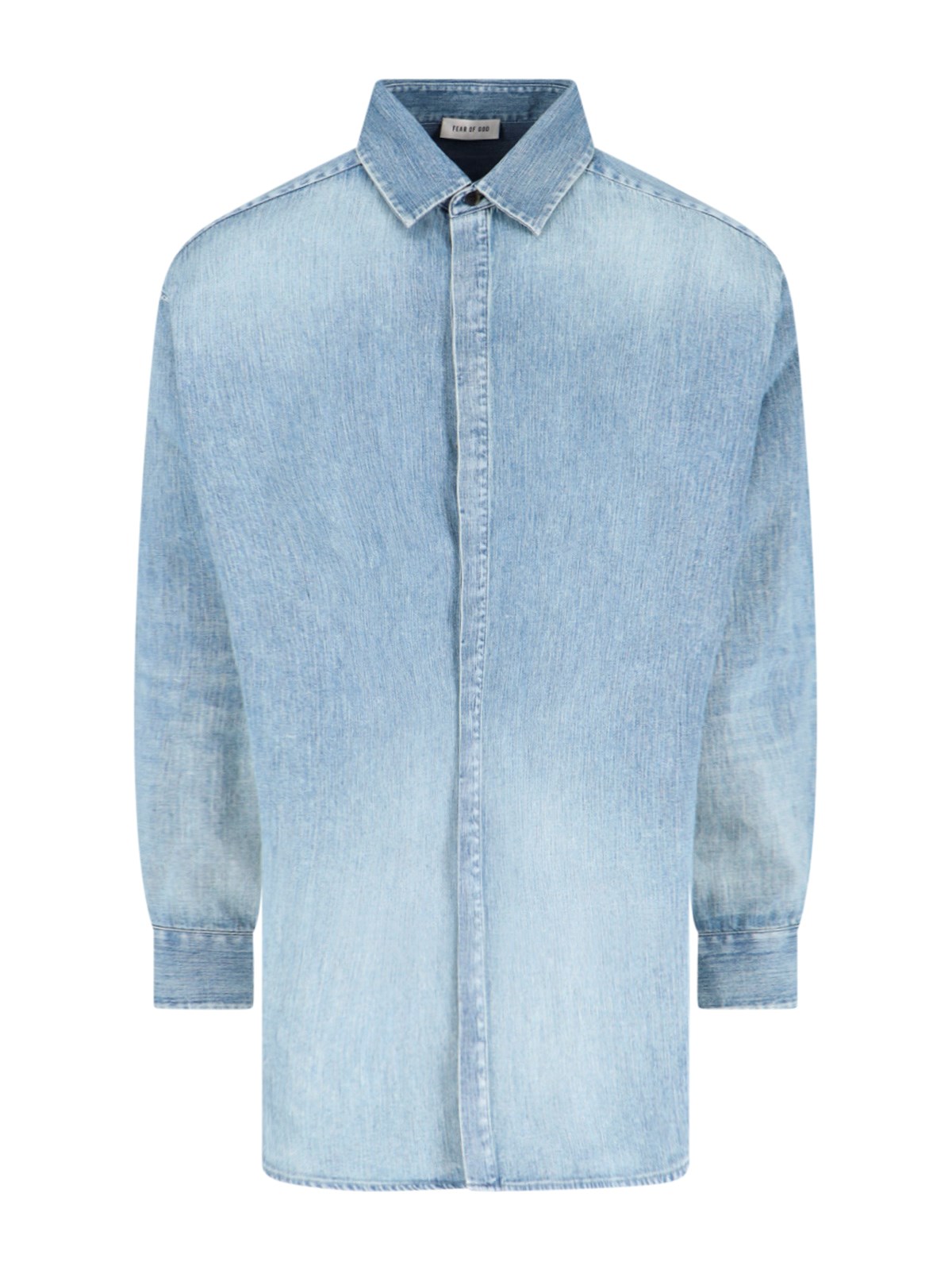 Fear Of God Blue Shirt With Classic Collar And Logo Patch On The Back In Light Blue
