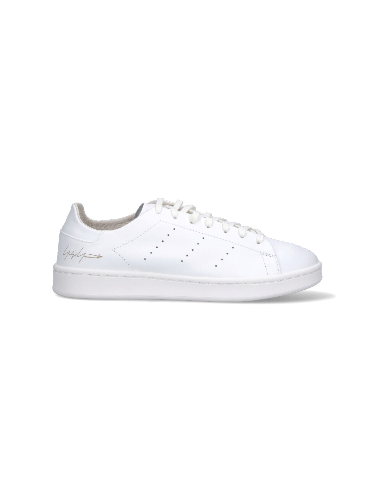Y-3 White Leather Sneakers With Rounded Toe And Lace-up Closure In White