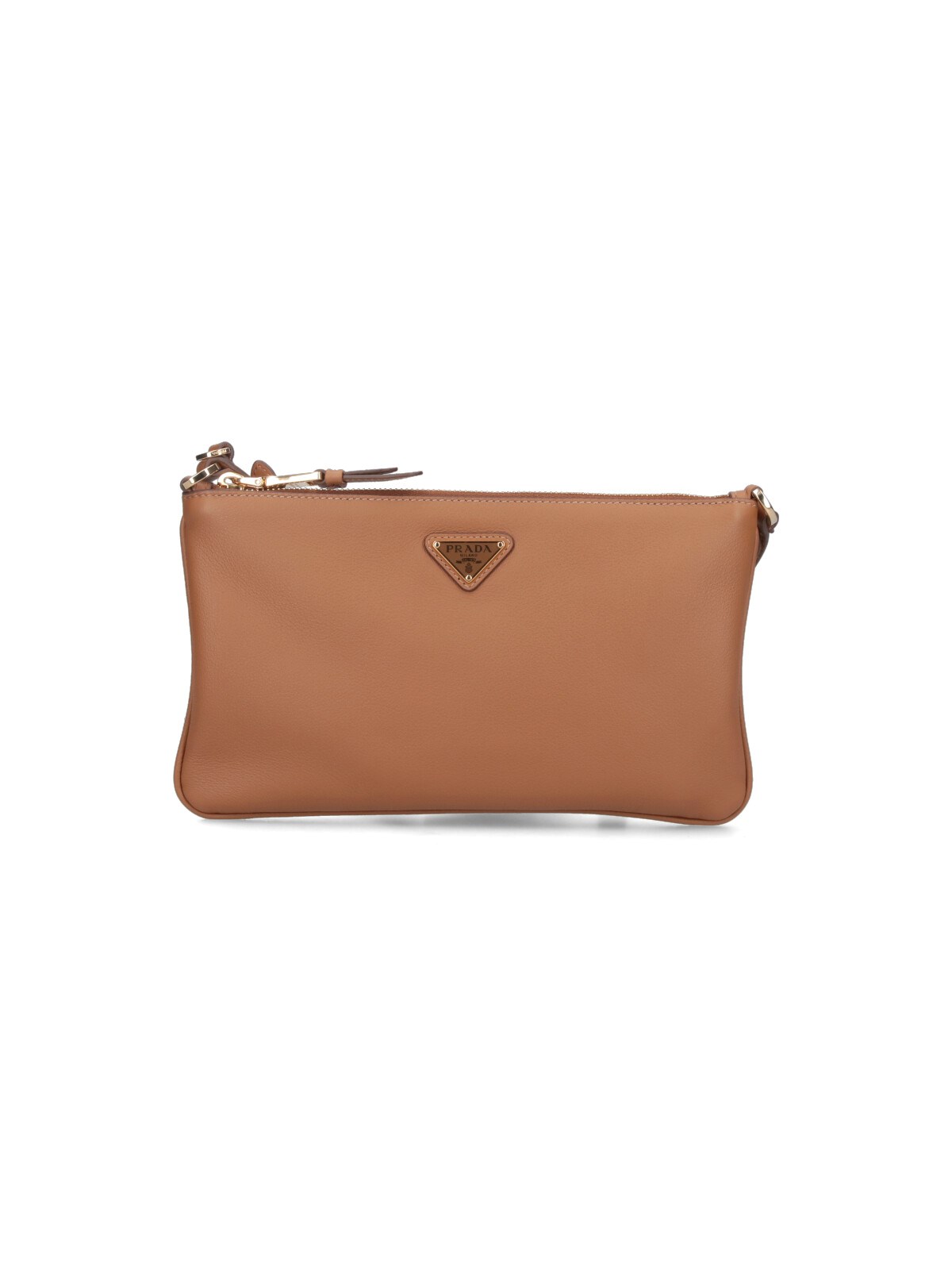 Shop Prada Logo Pouch In Brown