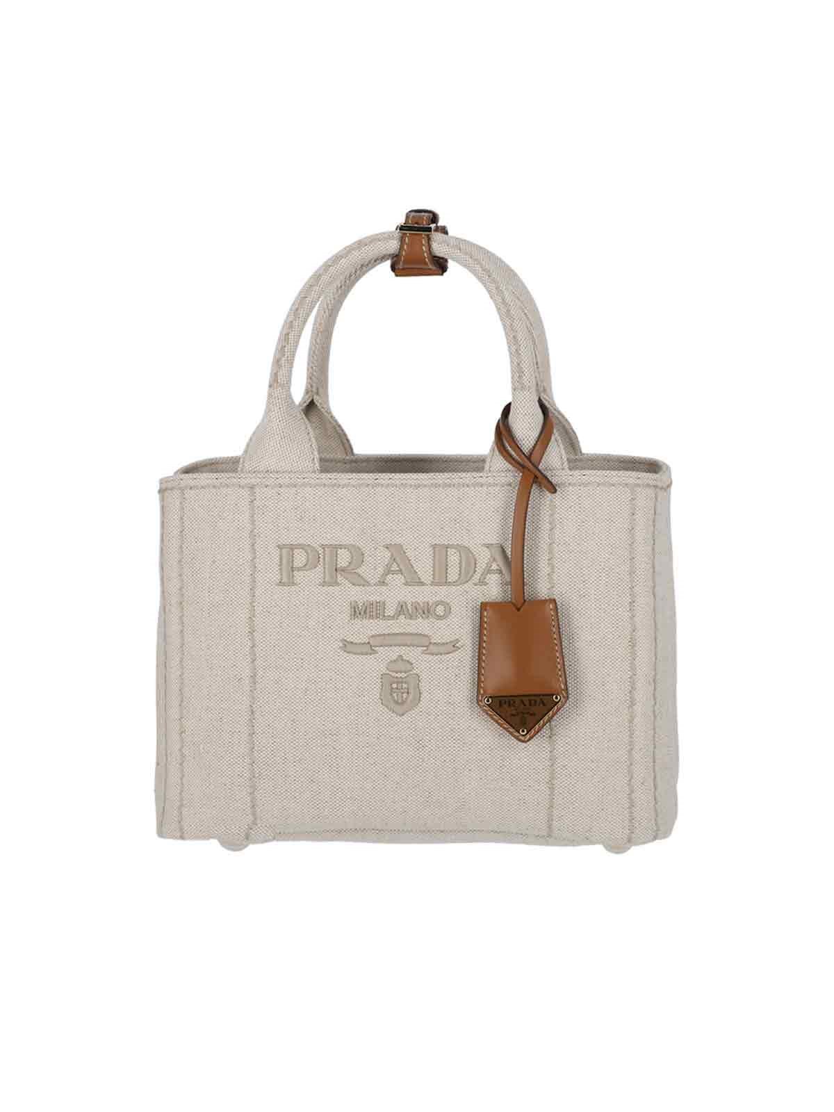 Prada Women Small Logo Tote Bag In Beige