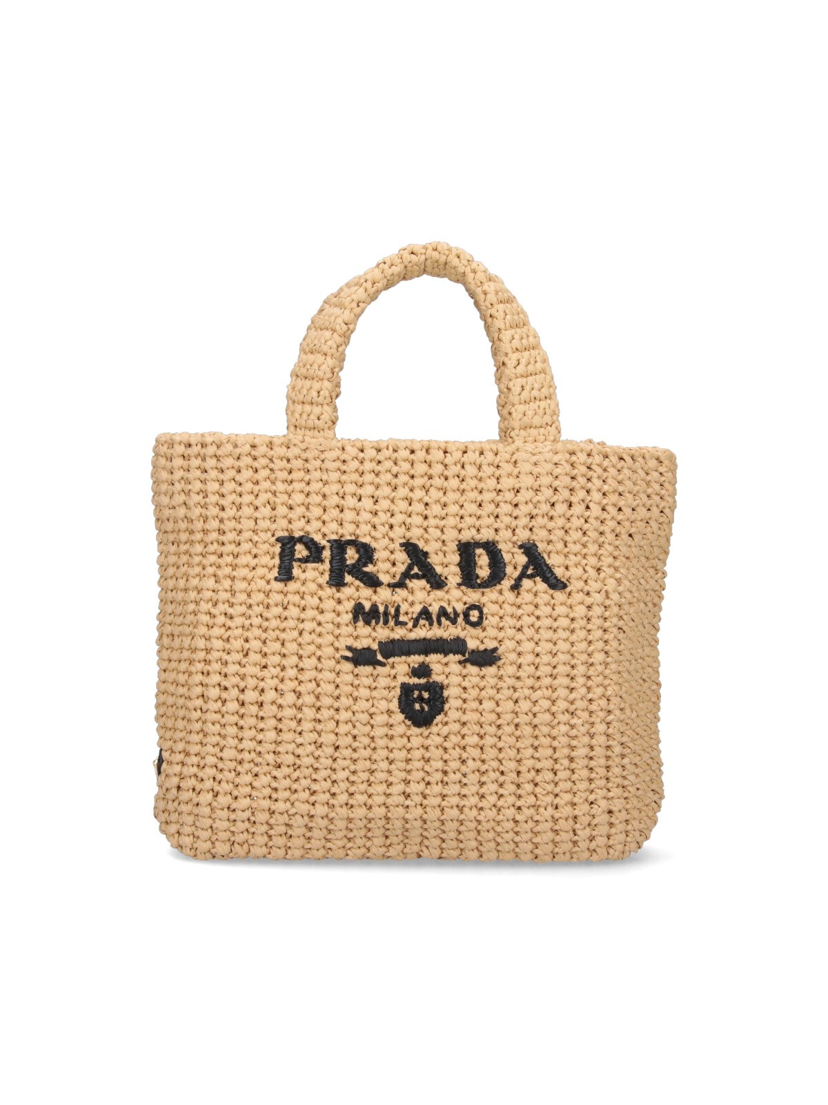 Prada Small Crochet Tote Bag In Beige