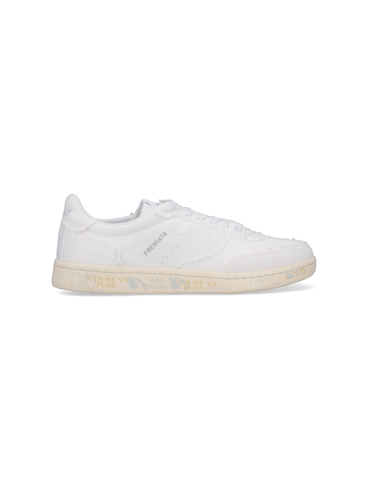 Premiata Round Toe Perforated Low Top Sneakers In White