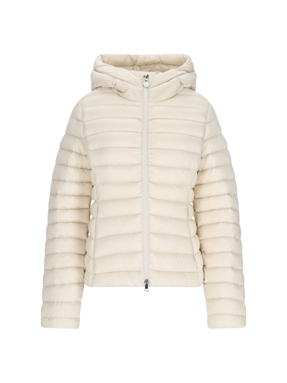 Moncler Logo Zip Down Jacket In Beige