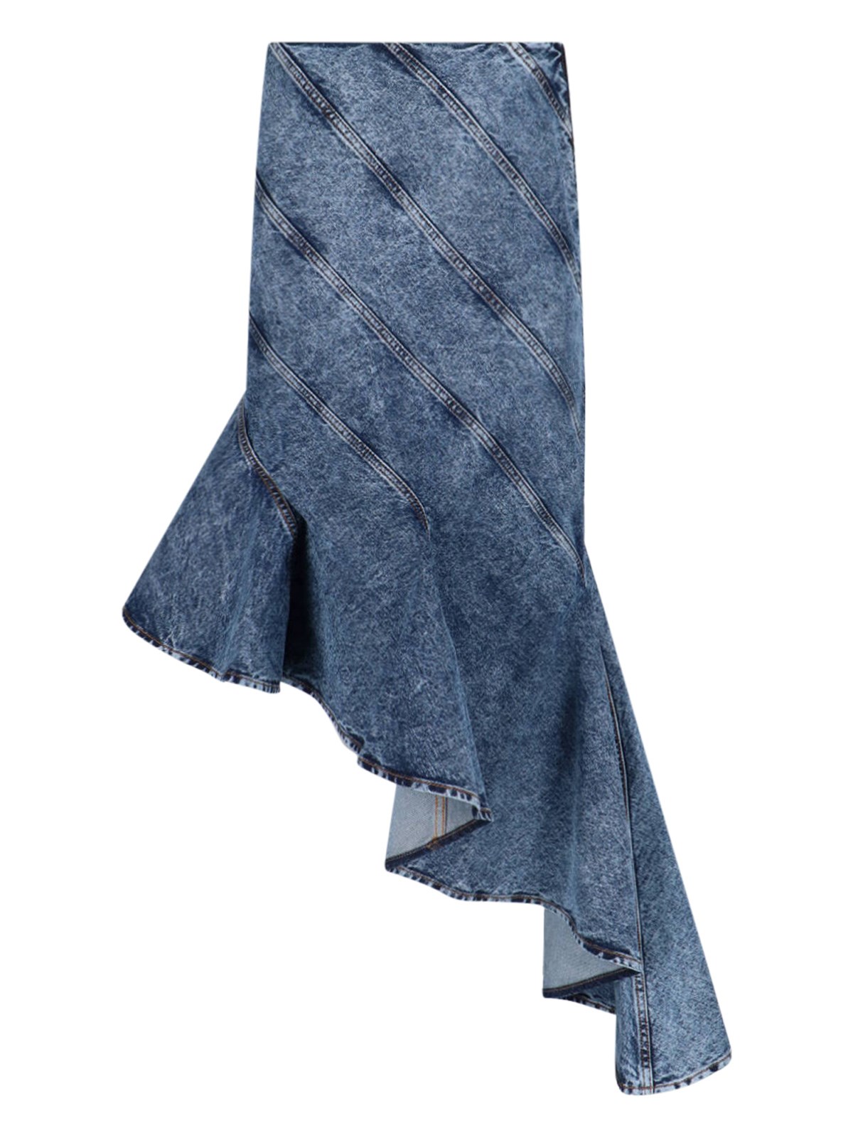 Alaïa Spiral Design Denim Midi Skirt With Hem In Blue