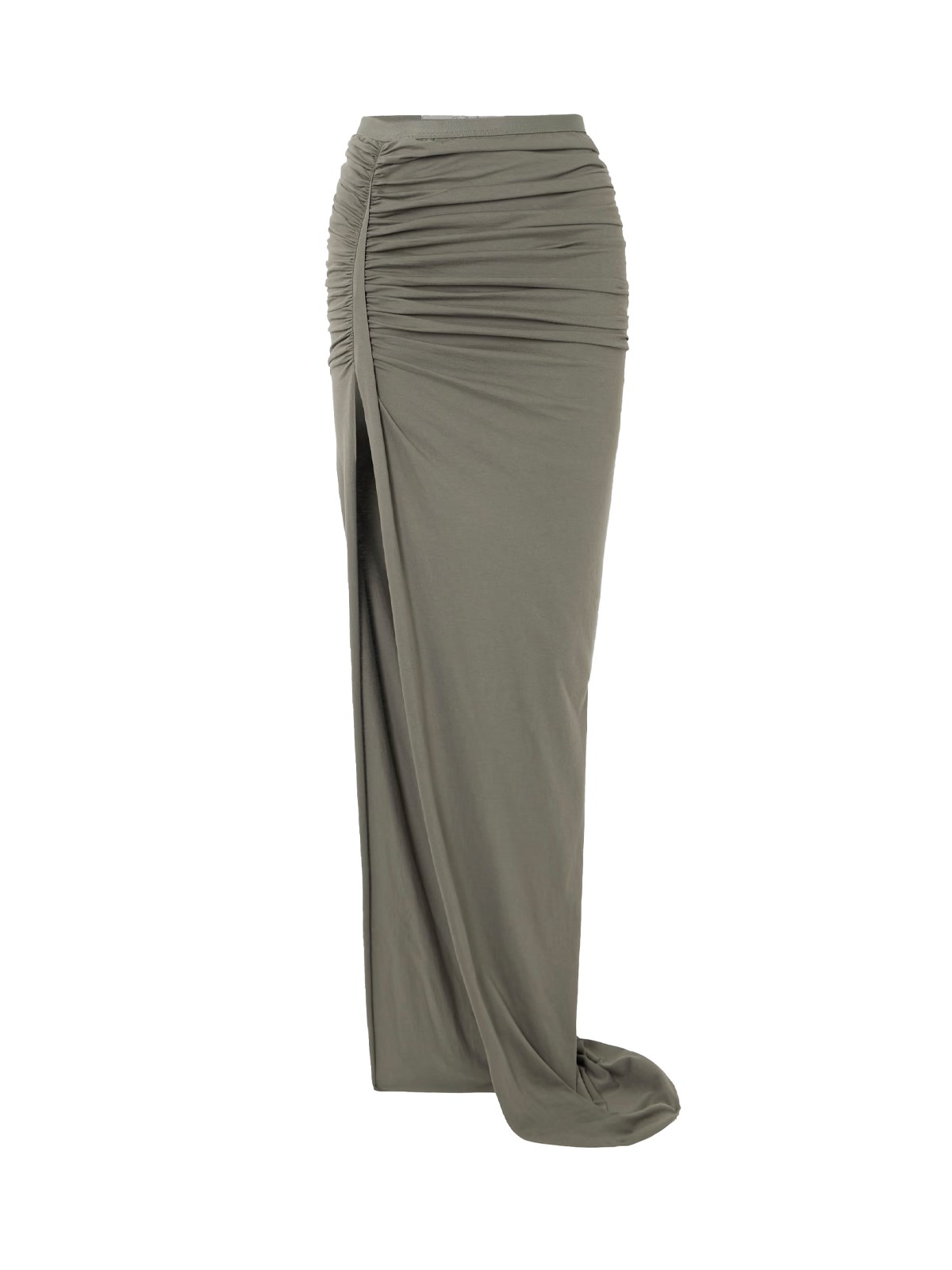 Rick Owens Edfu Asymmetric Ruched Cotton-jersey Maxi Skirt In Gray
