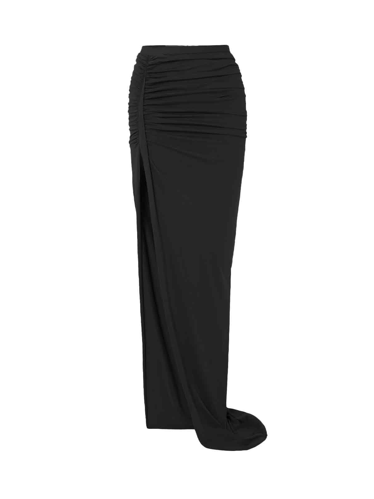 Rick Owens Slit Detail Ruched Maxi Skirt In Black  