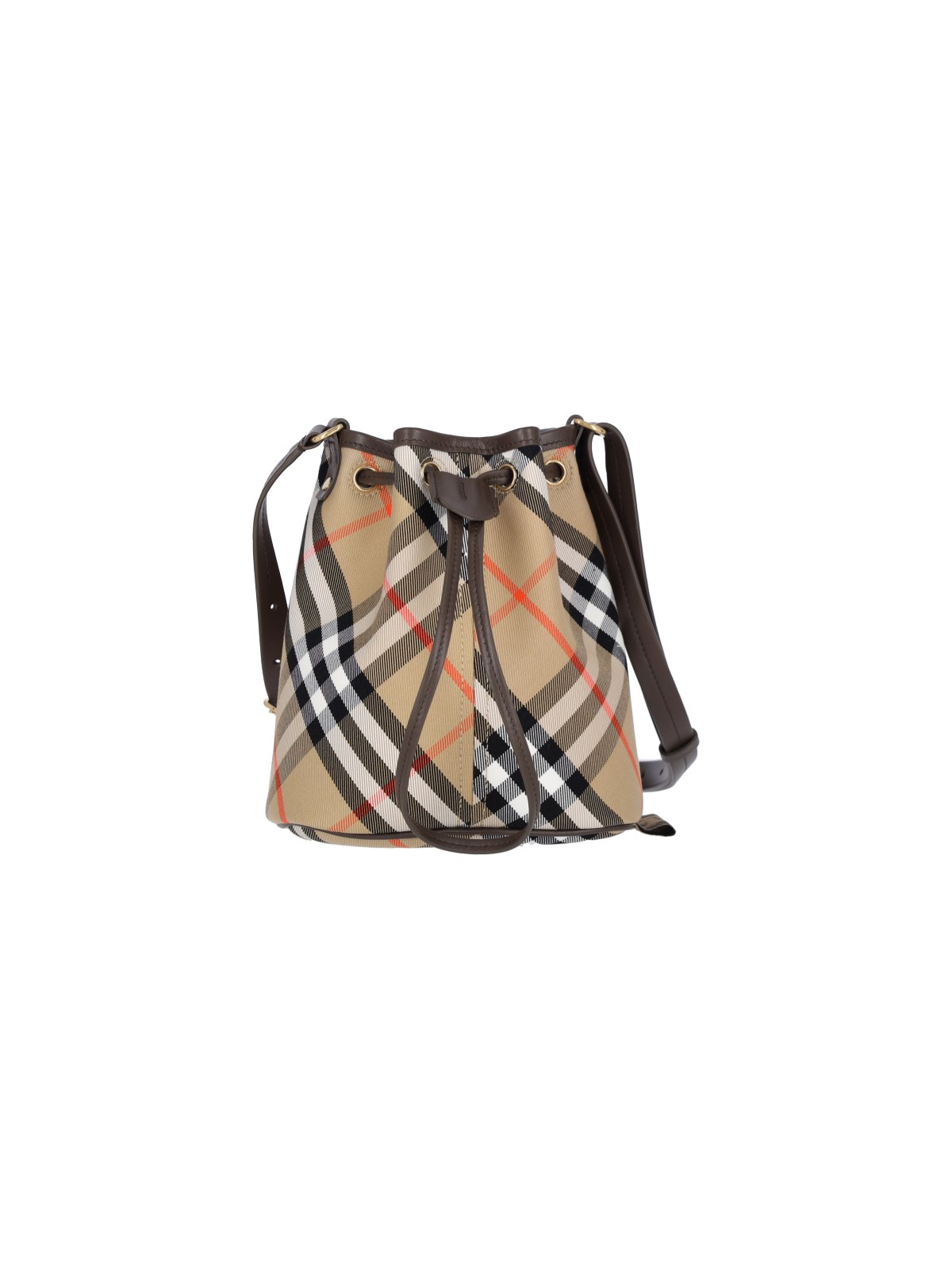 Burberry Medium Bucket Bag With Check Pattern In Beige