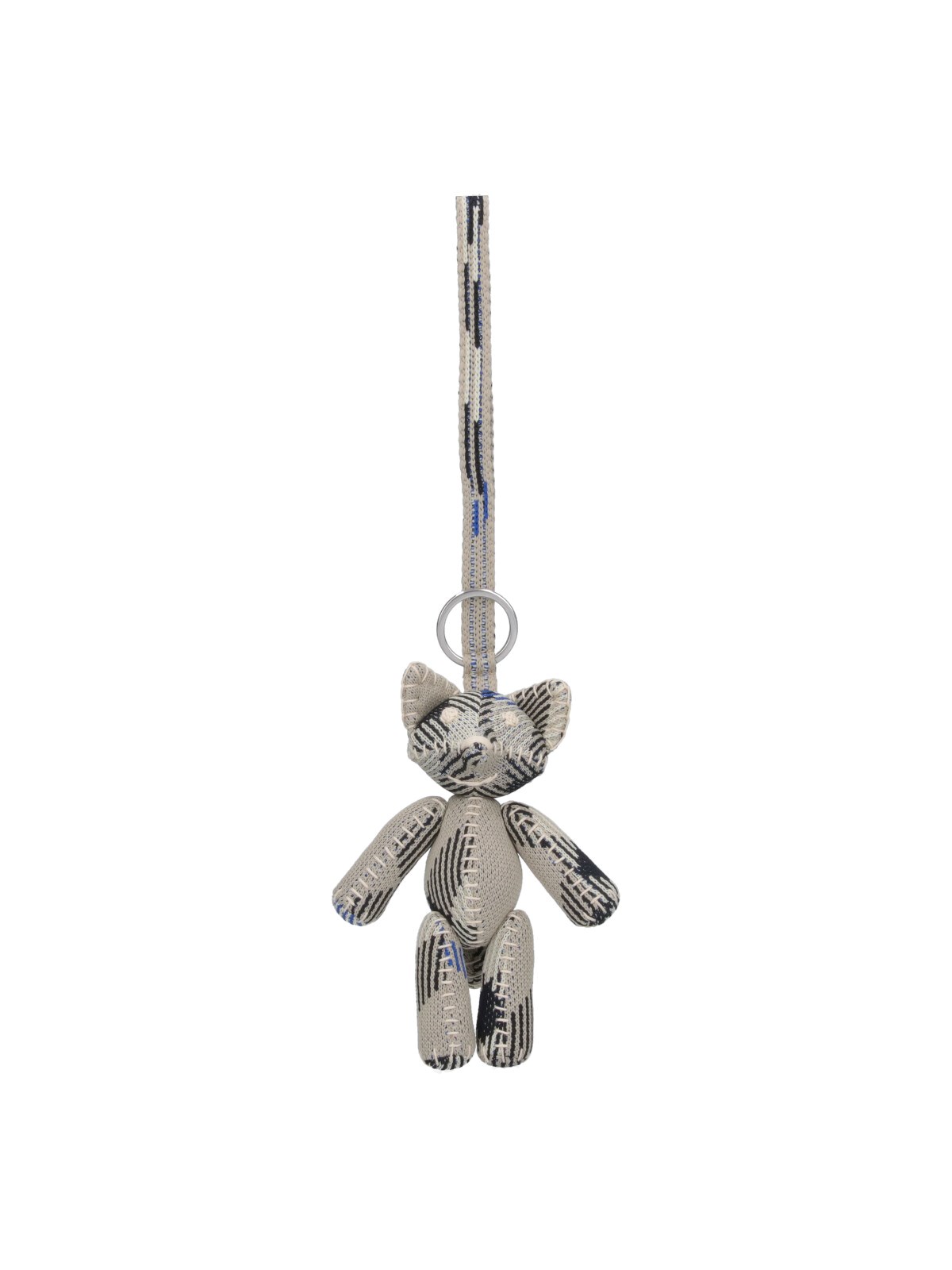 Burberry Teddy Bear Keyring In Textured Fabric With Unique Pattern In Gray