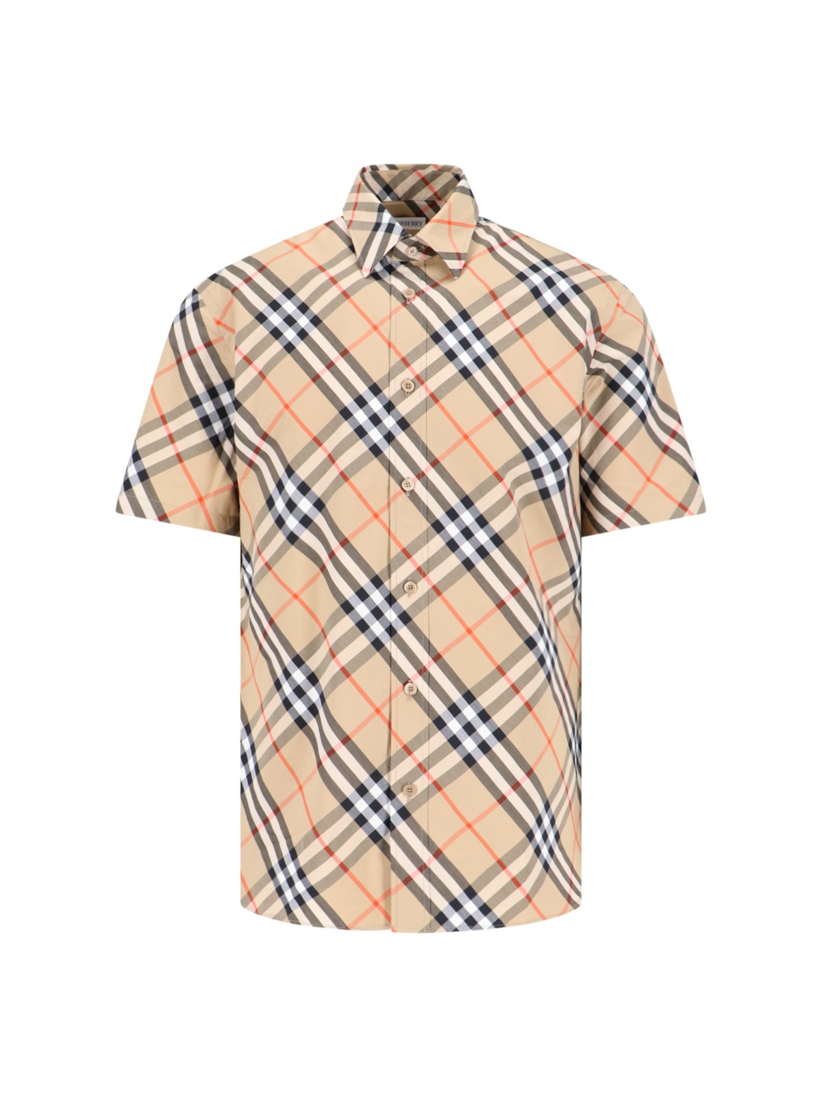 Burberry Cotton Shirt With Checked Pattern And Pockets In Beige