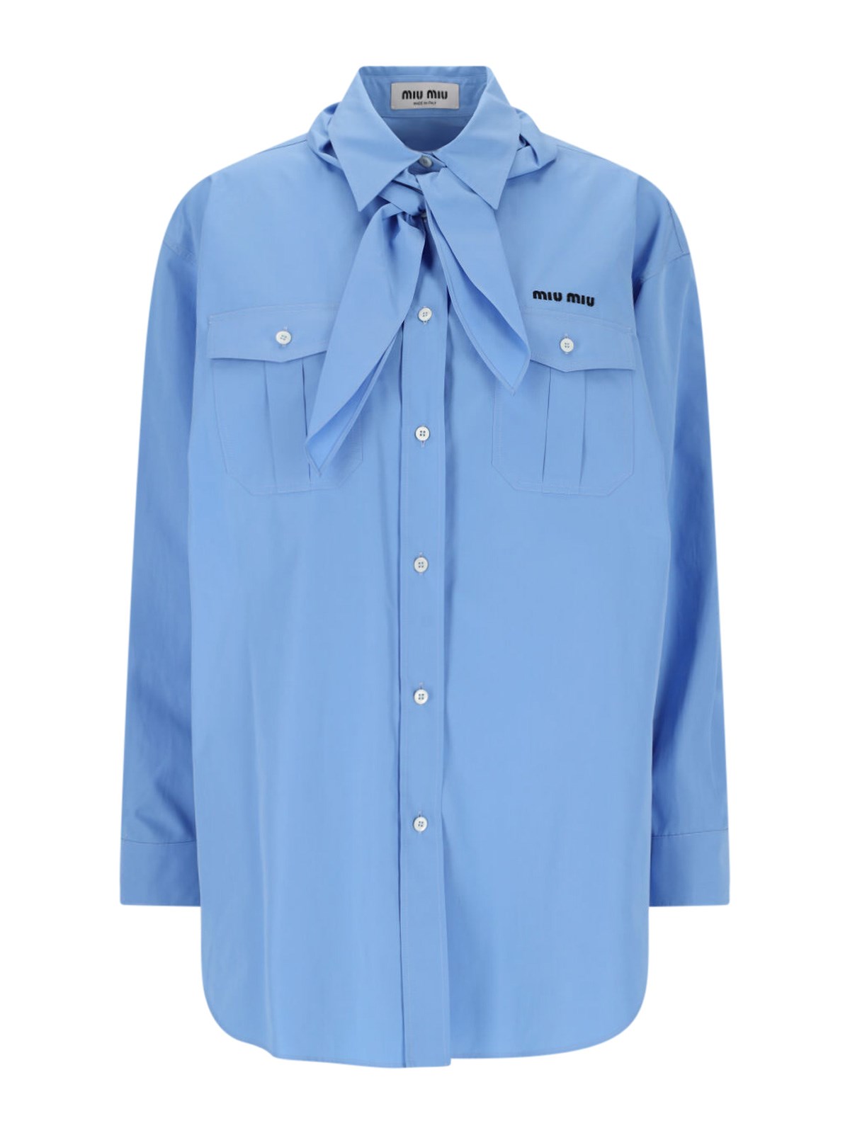 Shop Miu Miu Shirt With Scarf In Light Blue