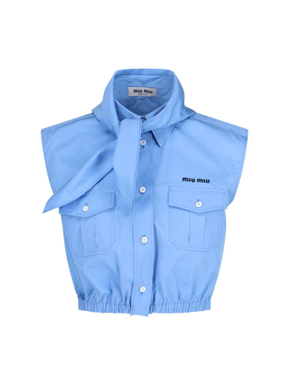 Shop Miu Miu Cropped Shirt With Scarf In Light Blue