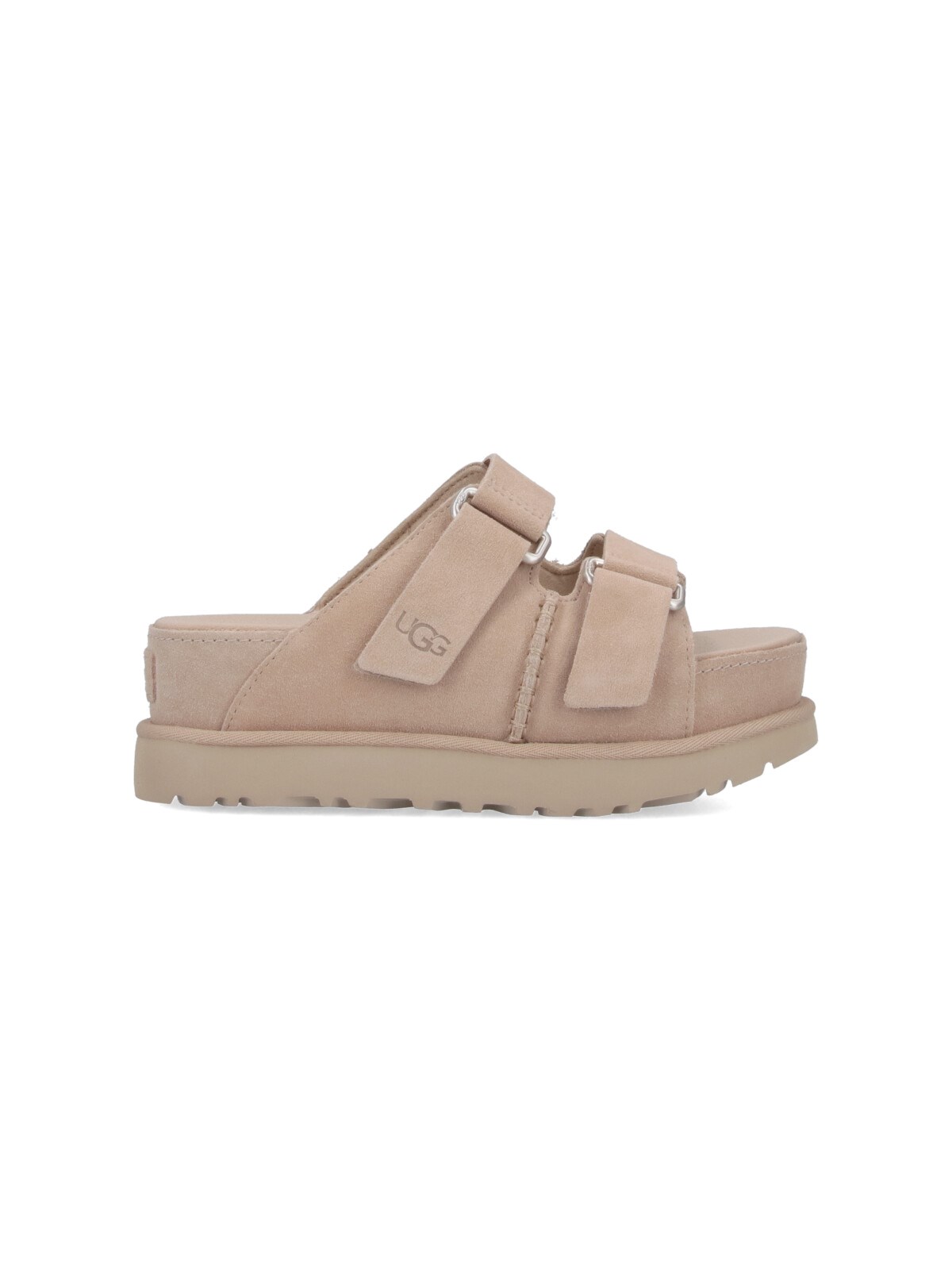 Ugg Goldenstar Hi Suede Slides Sand In Beige