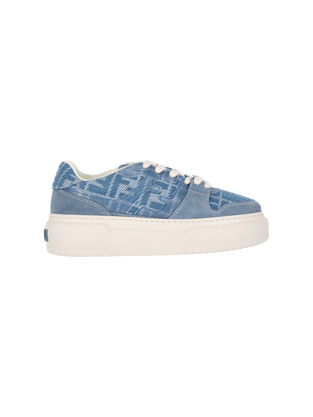 Fendi Low-top Sneakers With Contrast Stitching And Platform Sole In Light Blue