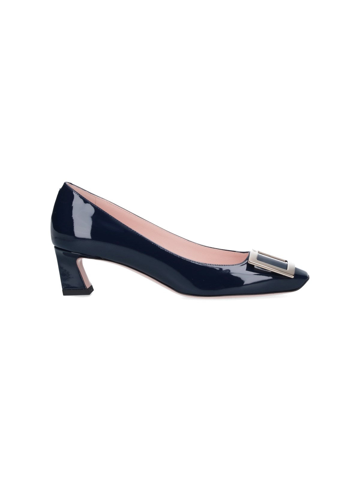 Roger Vivier Pointed Toe Patent Finish Square Buckle Pumps In Blue