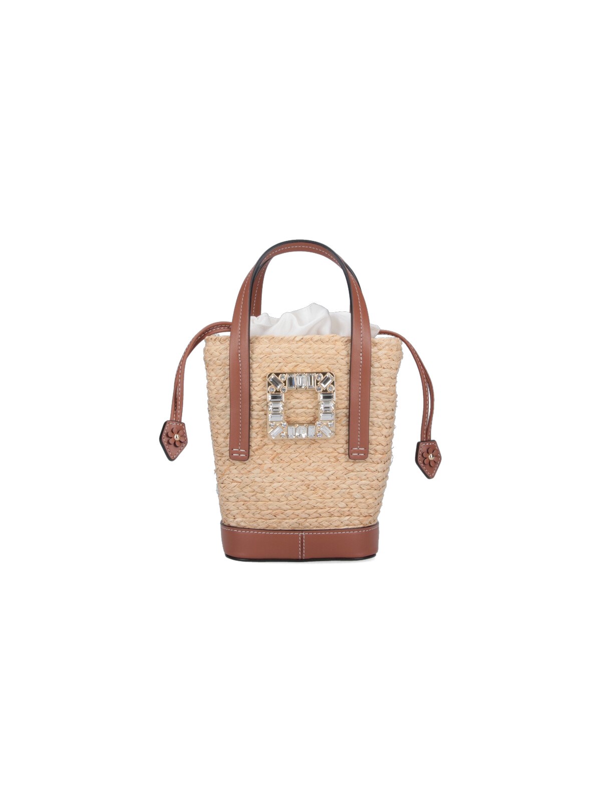 Roger Vivier Mini Shoulder Bag With Raffia Body In Beige
