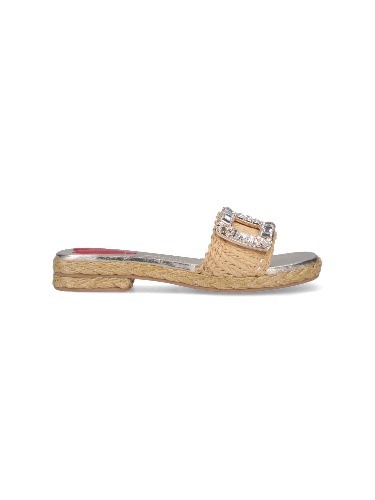 Roger Vivier Crystal Buckle Braided Raffia Espadrilles In Beige