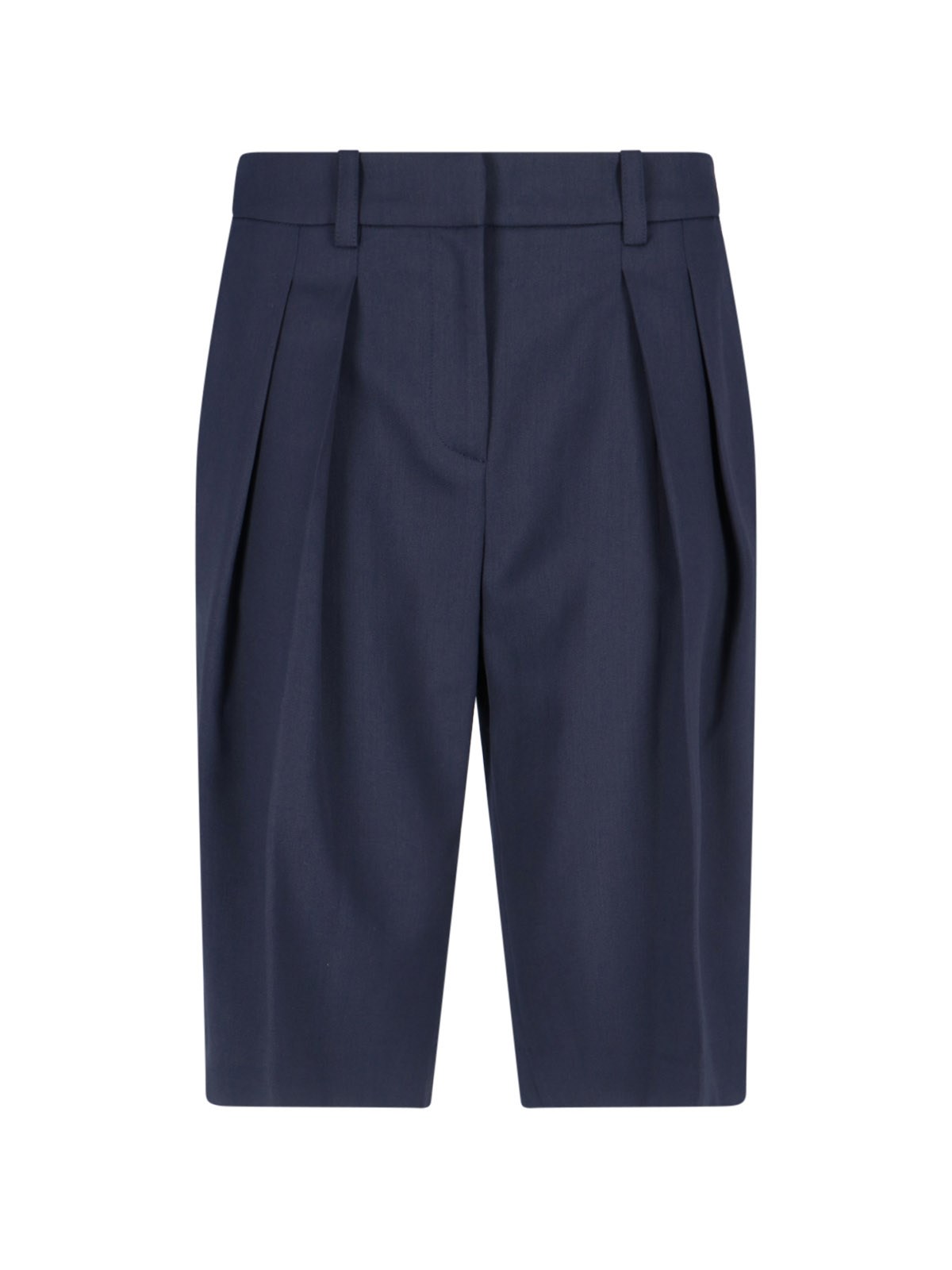 The Frankie Shop Womens Navy Bilbao Pleated Wool Bermuda Shorts In Blue