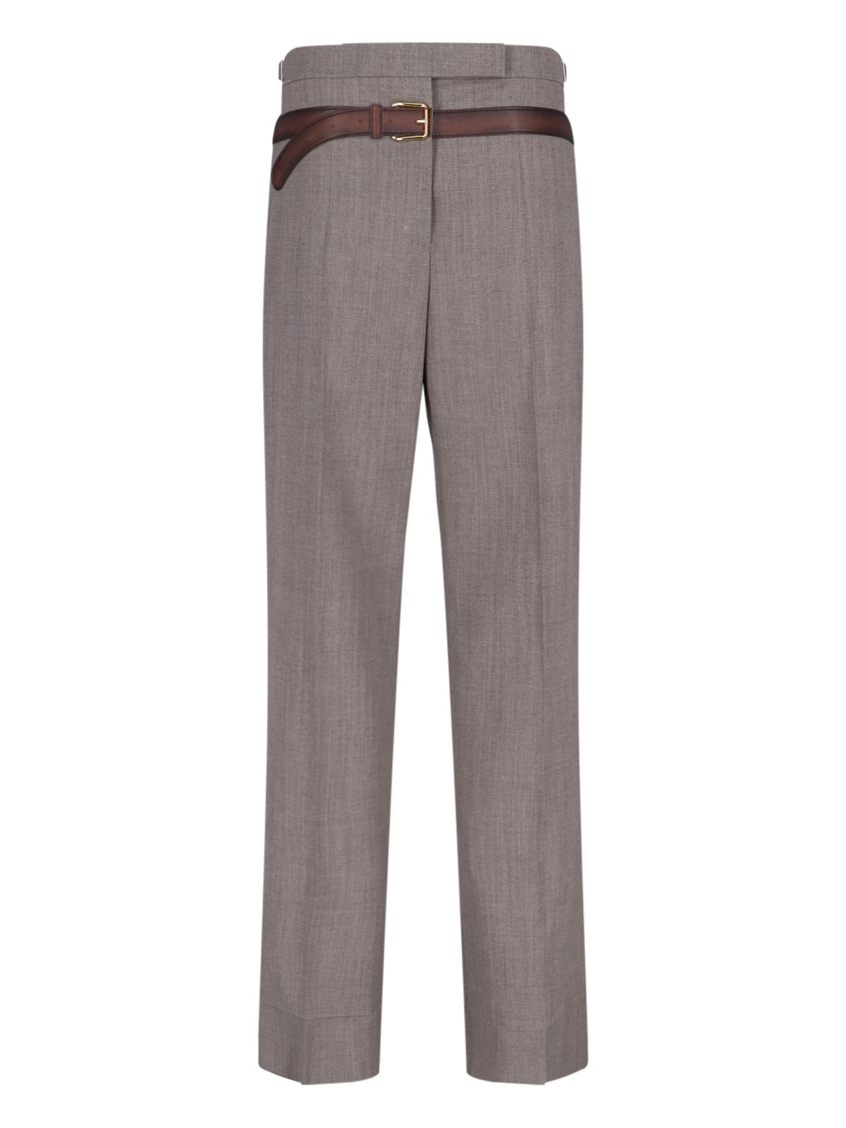 Prada Technical Wool Pants With Printed Belt In Brown