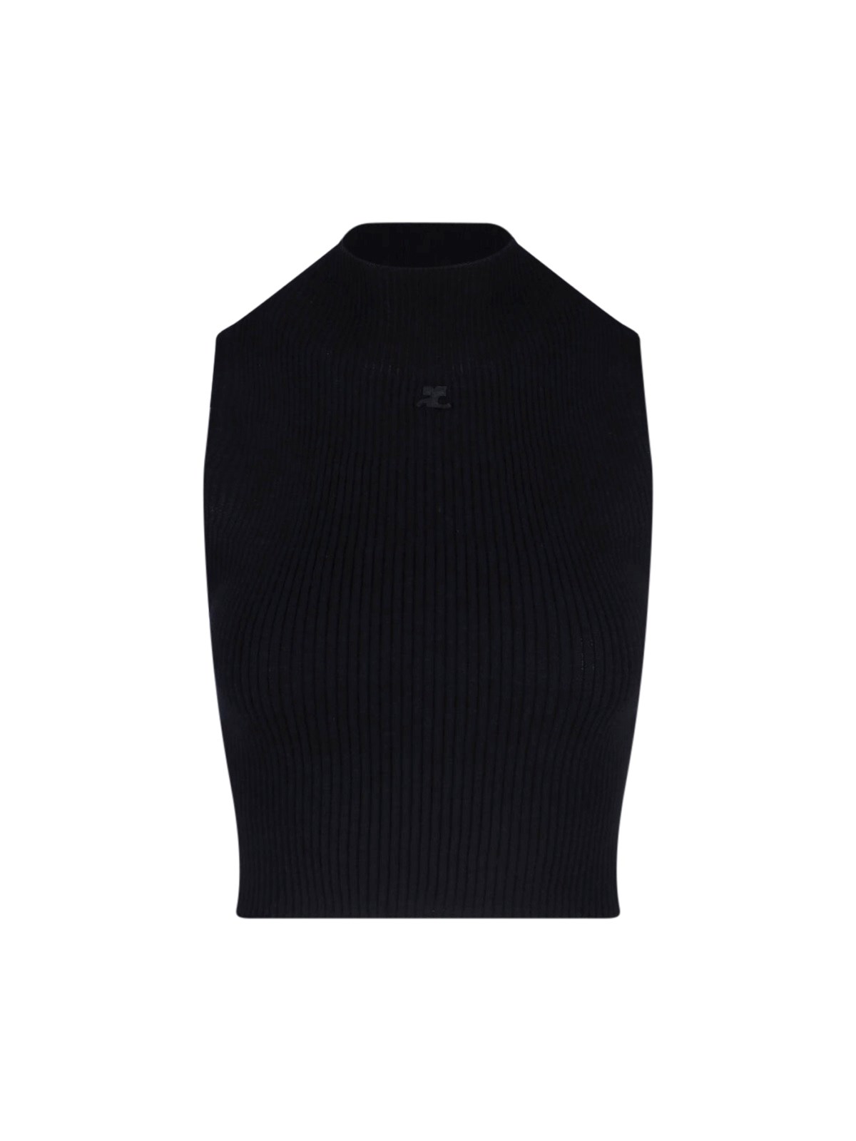 Courrèges Fitted Black Crop Top With Ribbed Texture In Black