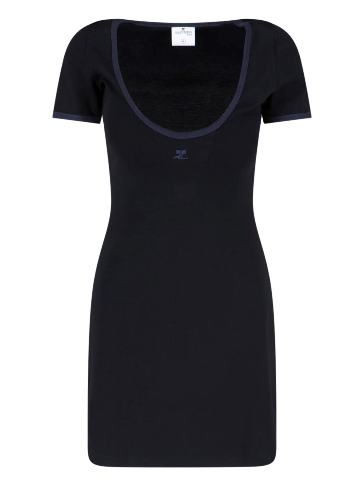 Courrèges Cotton Short Sleeves Mini Dress In Black In Black