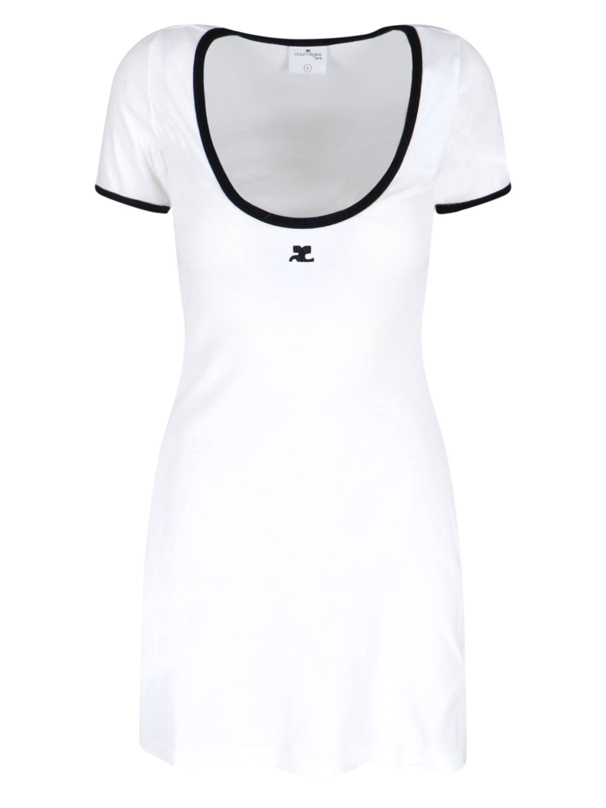 Courrèges Ribbed Cotton Mini Dress With Logo Embroidery In White