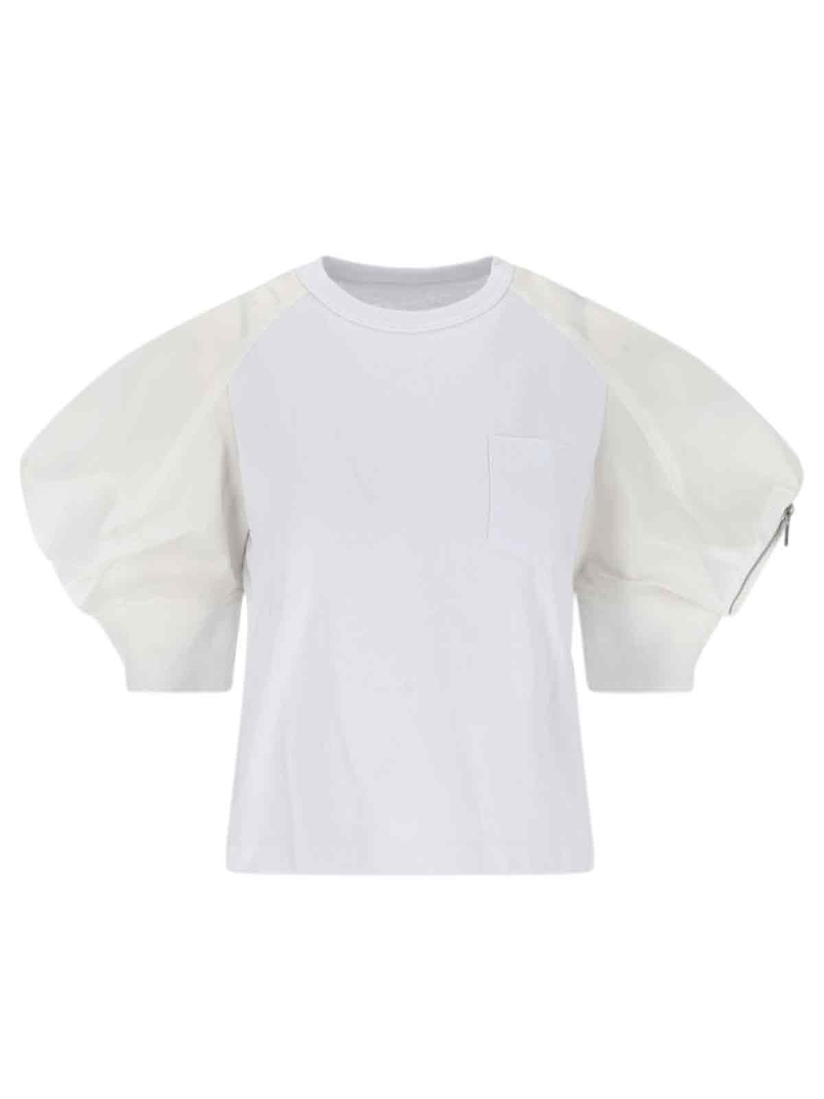 Sacai Cotton And Nylon Blend T-shirt With Balloon Sleeves In White