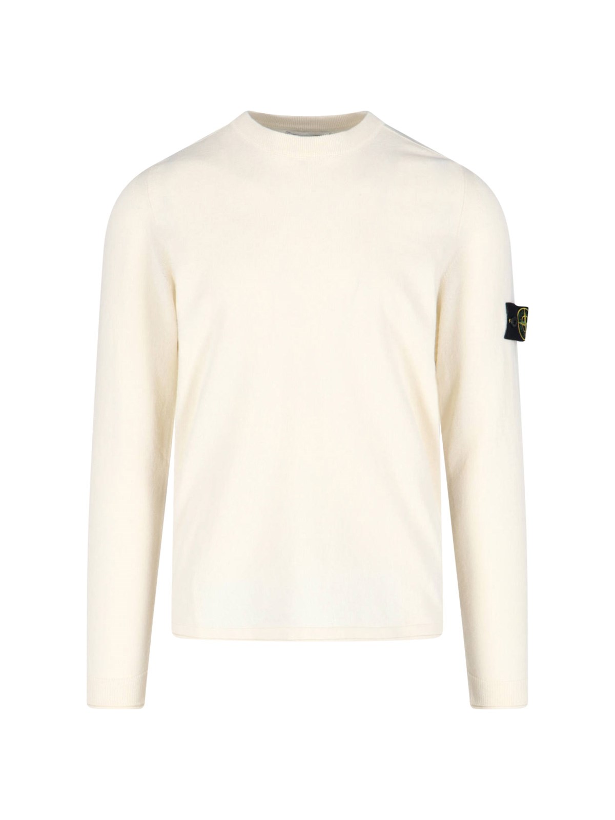 Stone Island Ribbed Crew-neck Cotton Sweater With Long Sleeves In White