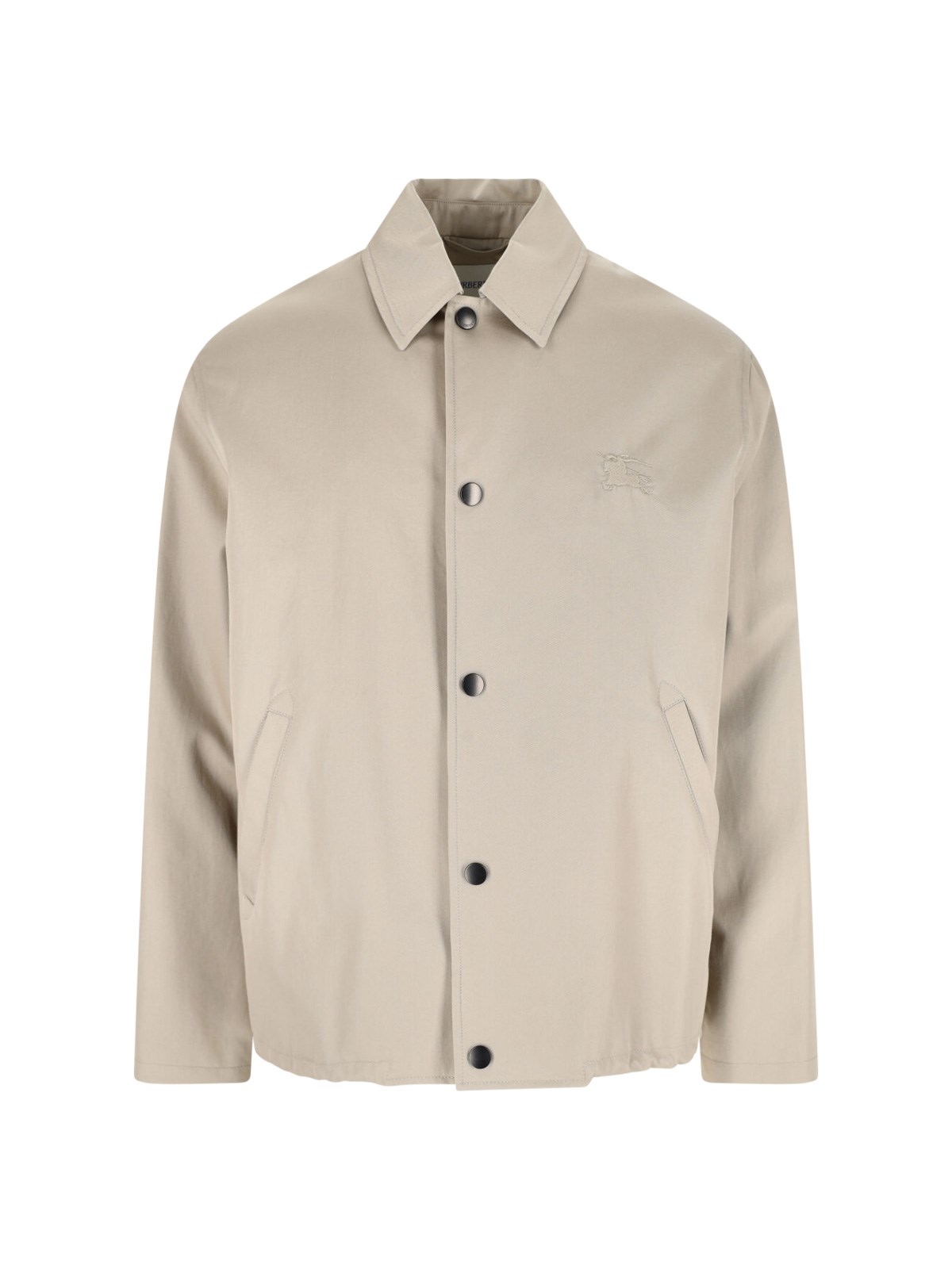 Burberry Gabardine Jacket With Collared Neck And Side Pockets In Beige