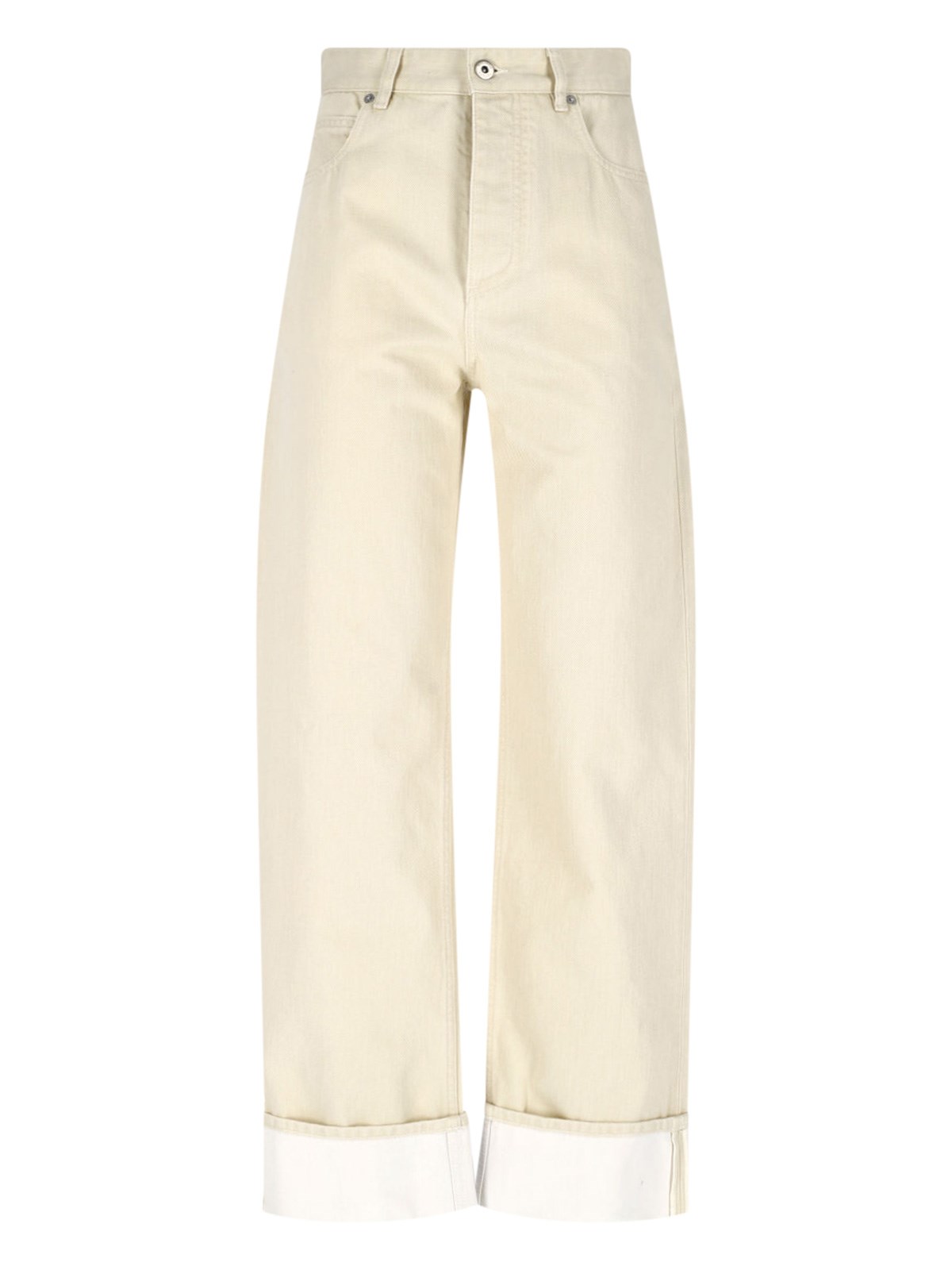 Bottega Veneta Stone Washed Jeans With Cuffs In Cream