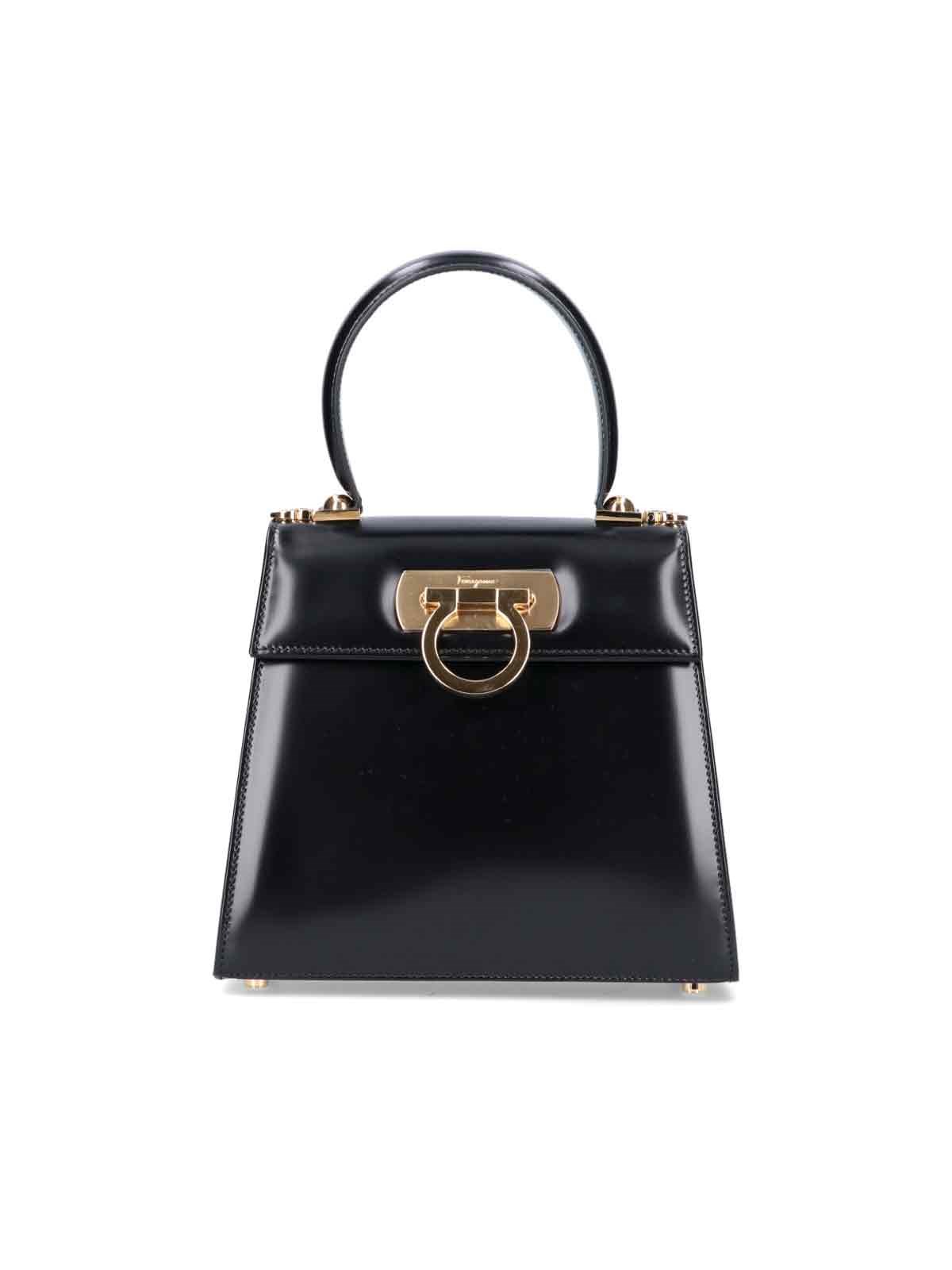 Ferragamo Gancini Top Handle Bag In Black