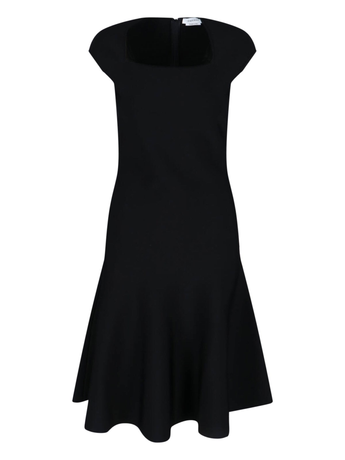Alexander Mcqueen Flared Square-neck Knit Midi Dress In Black