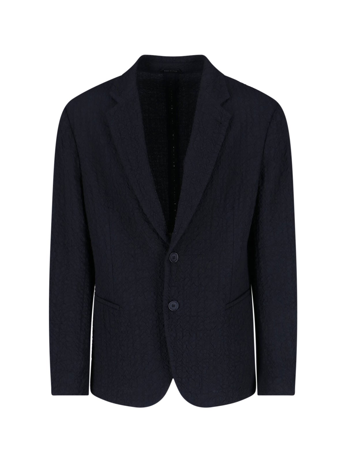Giorgio Armani Front Pockets Notched Lapel Single Breasted Textured Fabric In Blue