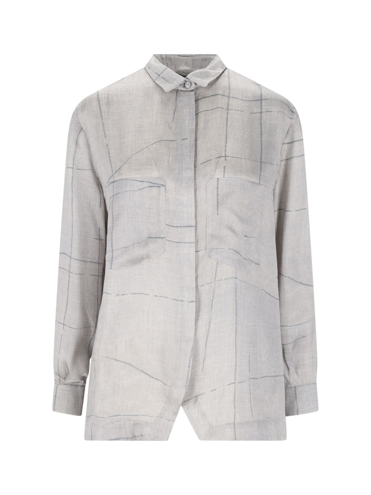 Giorgio Armani Printed Silk Satin Shirt In Gray