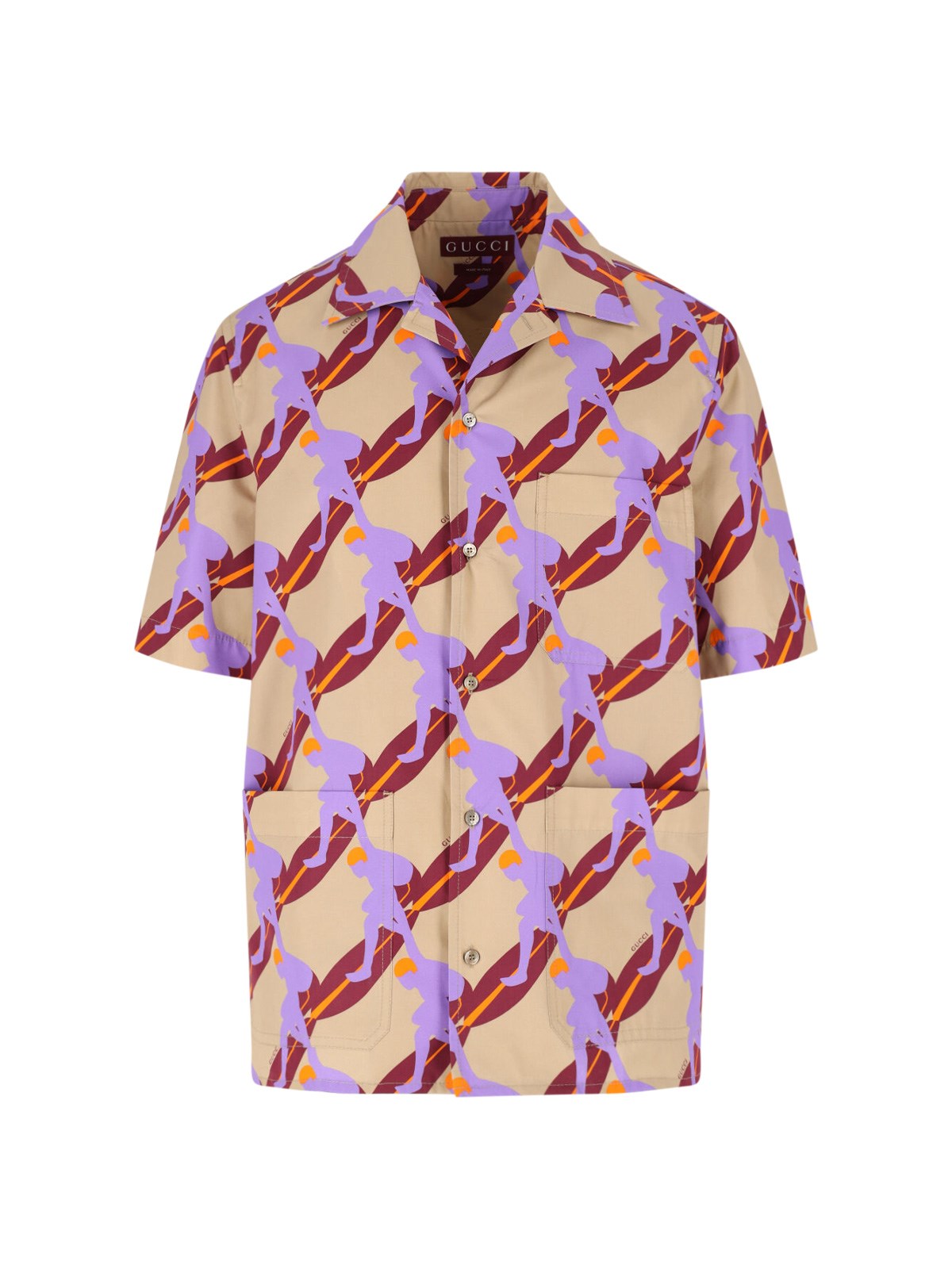 Shop Gucci Surfer Print Shirt In Beige