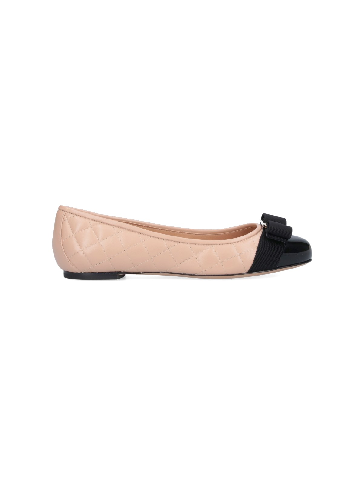 Ferragamo Varina Bow-embellished Quilted Smooth And Patent-leather Ballet Flats In Black