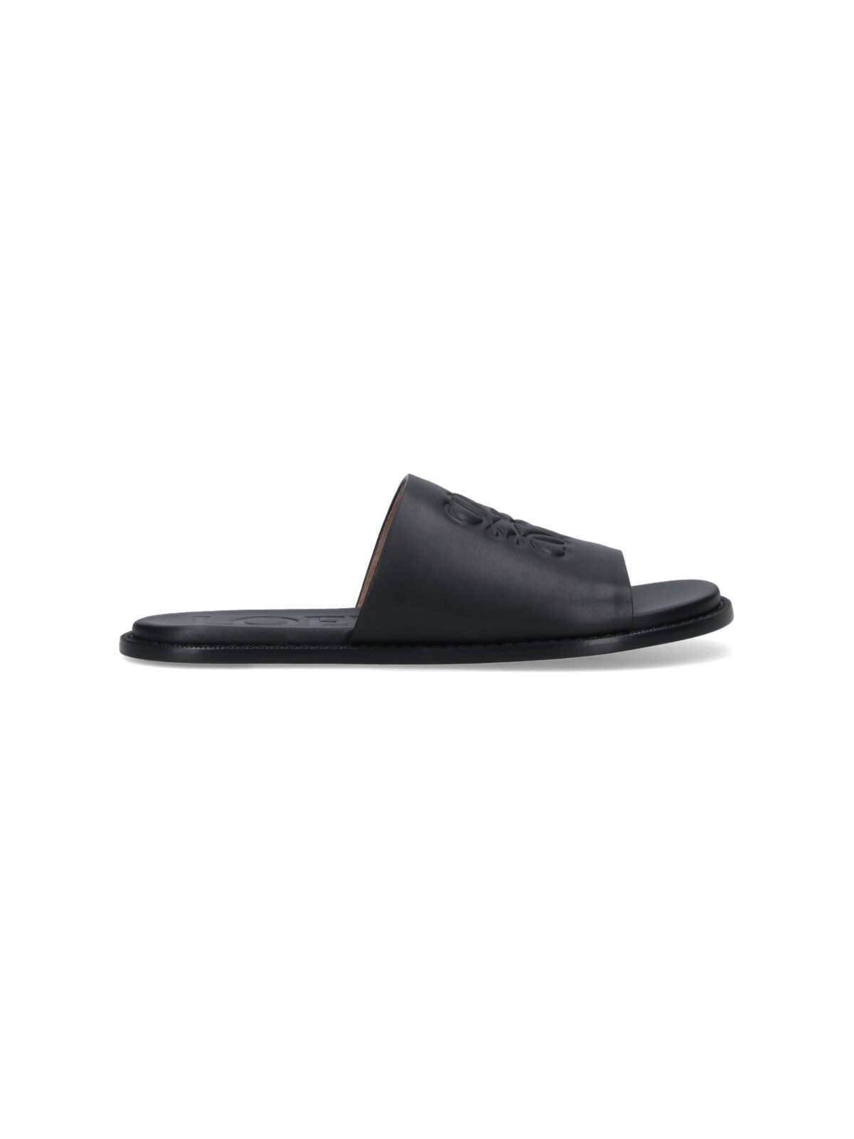 Loewe Black Anagram Flex Slides In Leather In Black