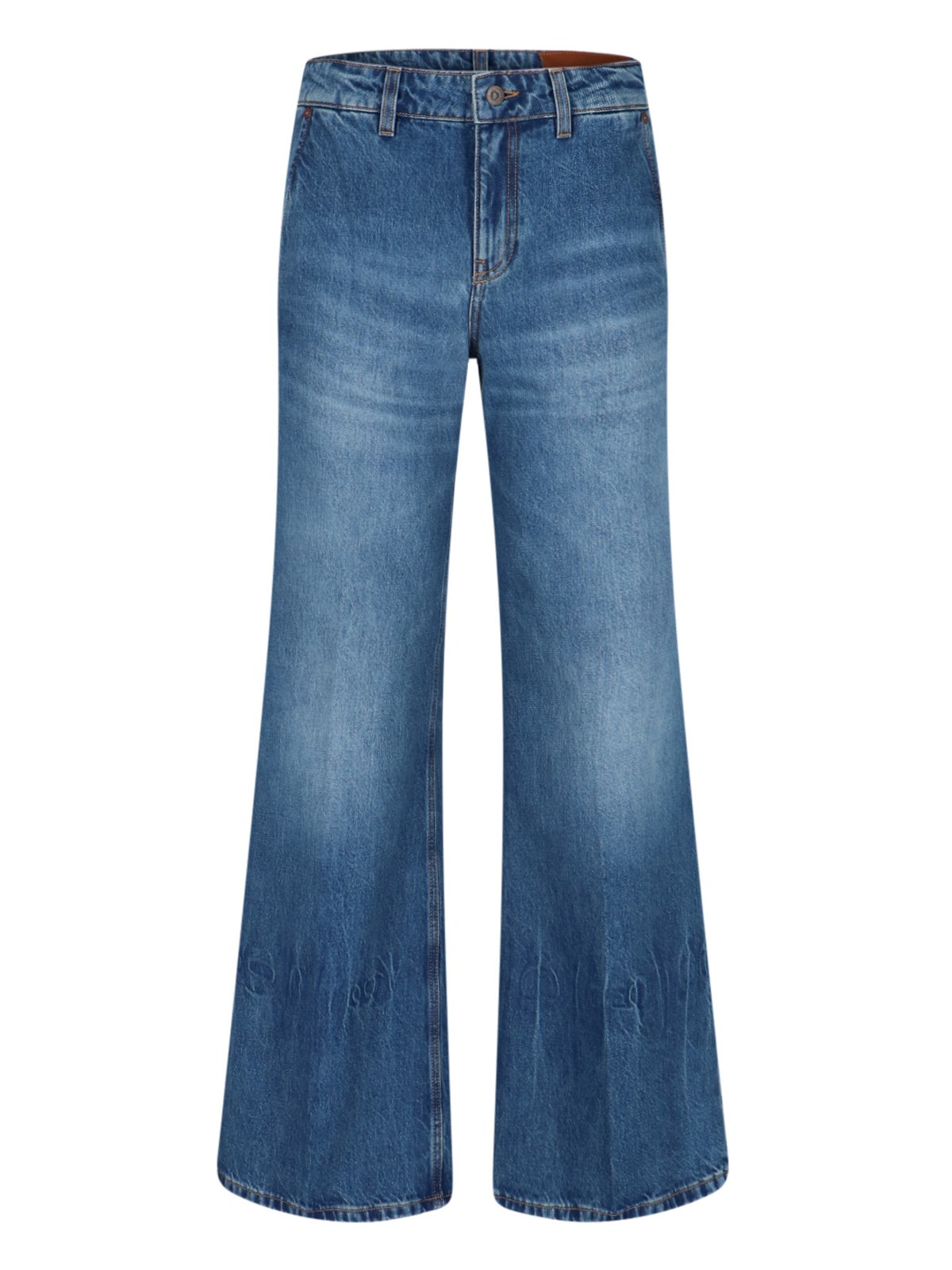 Victoria Beckham Wide-leg Distressed Denim Jeans With Logo Patch In Blue