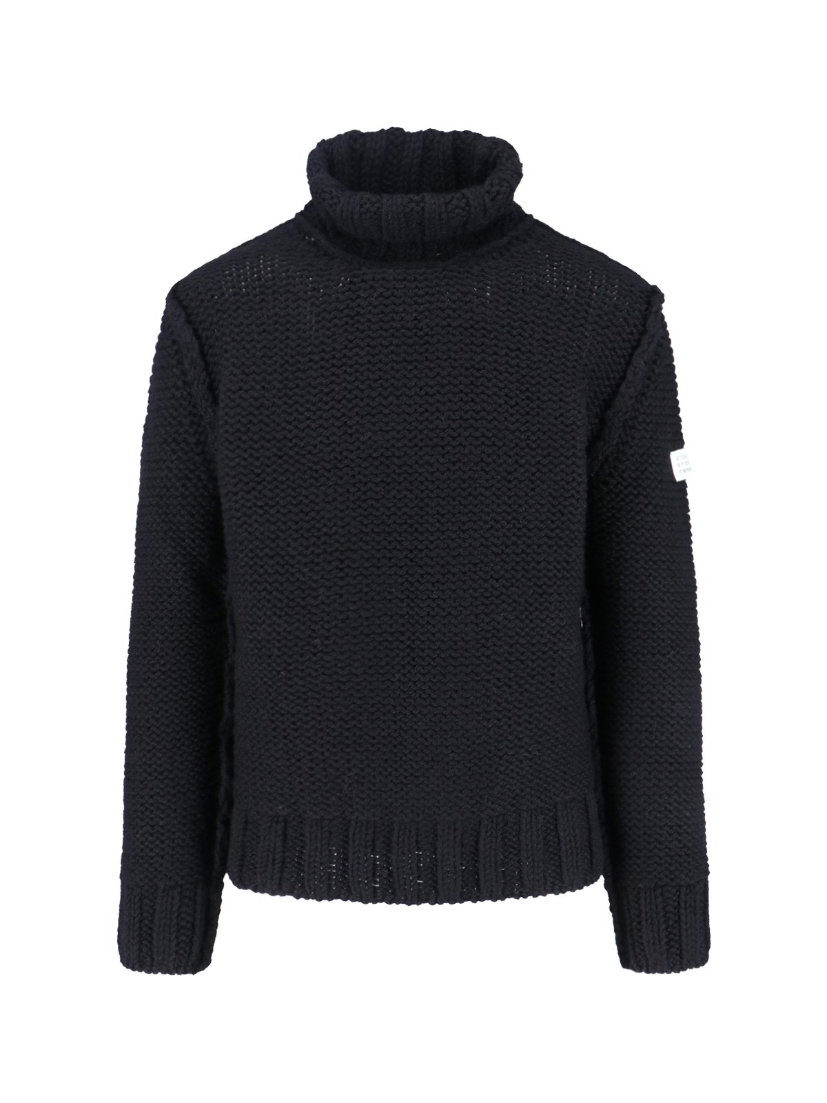 Mm6 Maison Margiela Mm6 By Maison Margiela Knitted Black Sweater With High Collar And Ribbed Finishes In Black