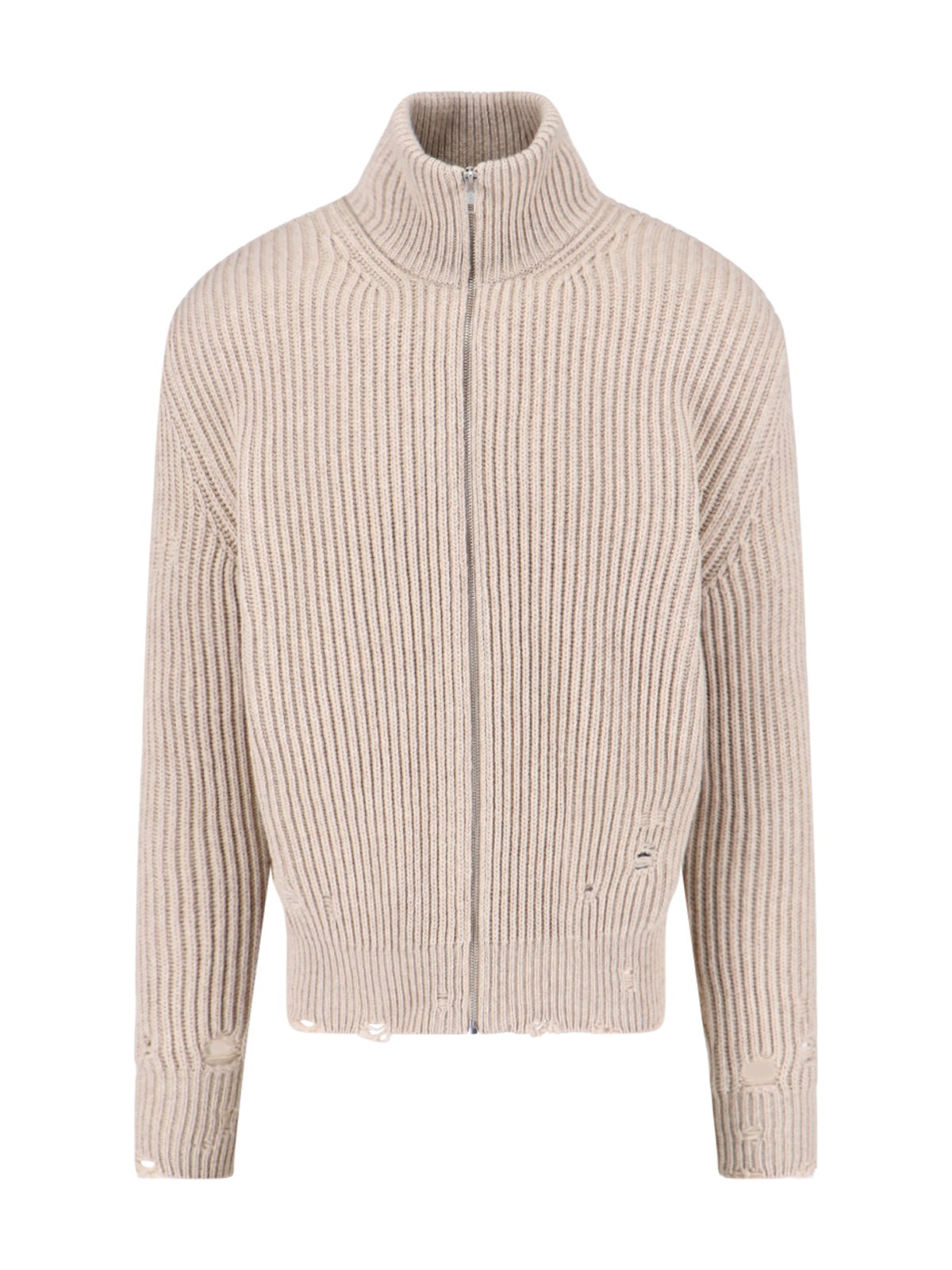Mm6 Maison Margiela Distressed Wool Cardigan Sweaters And Cardigans Beige In Neutral