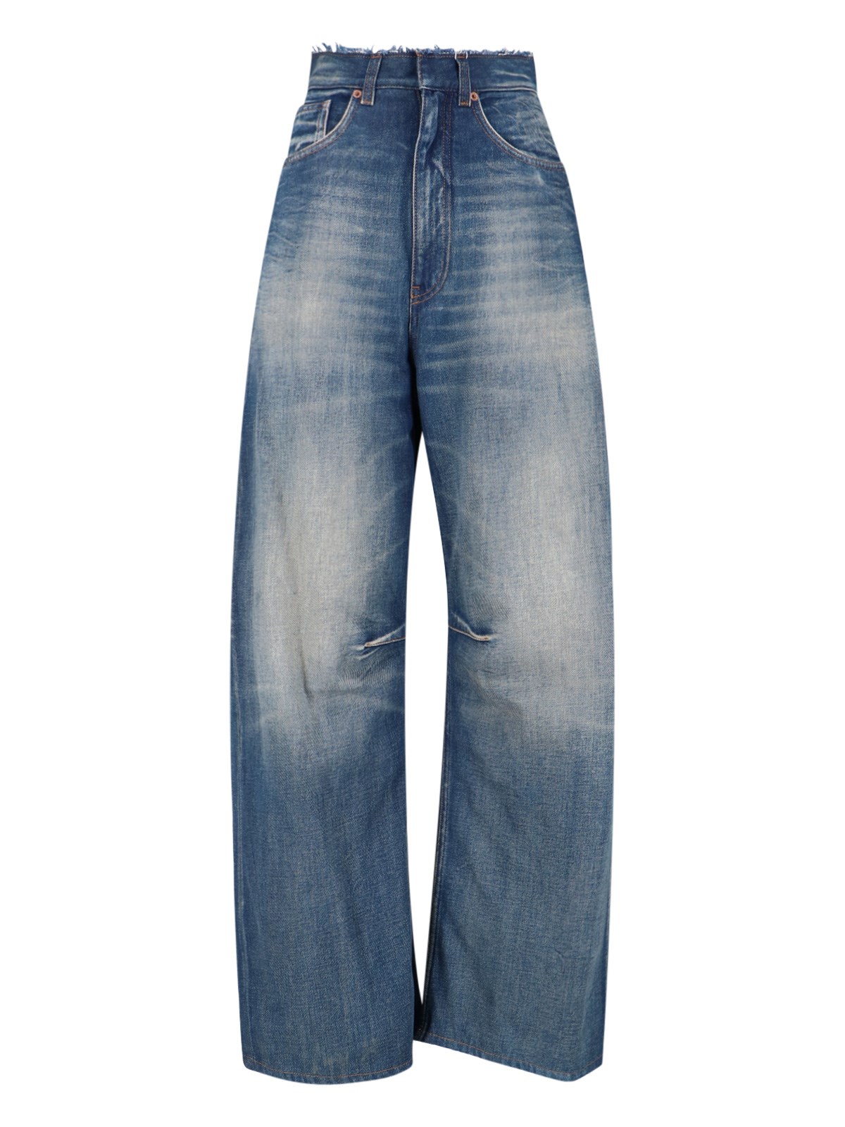 Mm6 Maison Margiela Frayed Wide-leg Jeans With High Waist In Blue