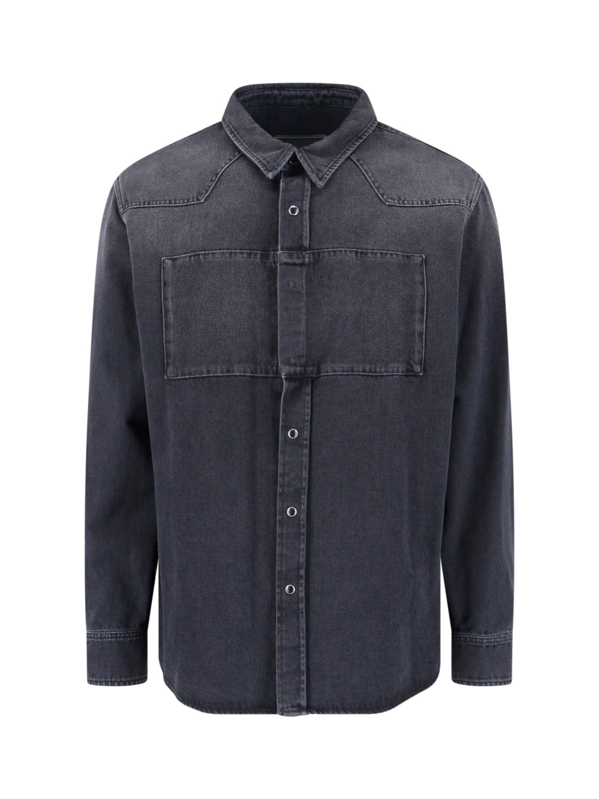 Mm6 Maison Margiela Mm6 By Maison Margiela Black Denim Shirt With Visible Stitching And Curved Hem In Black
