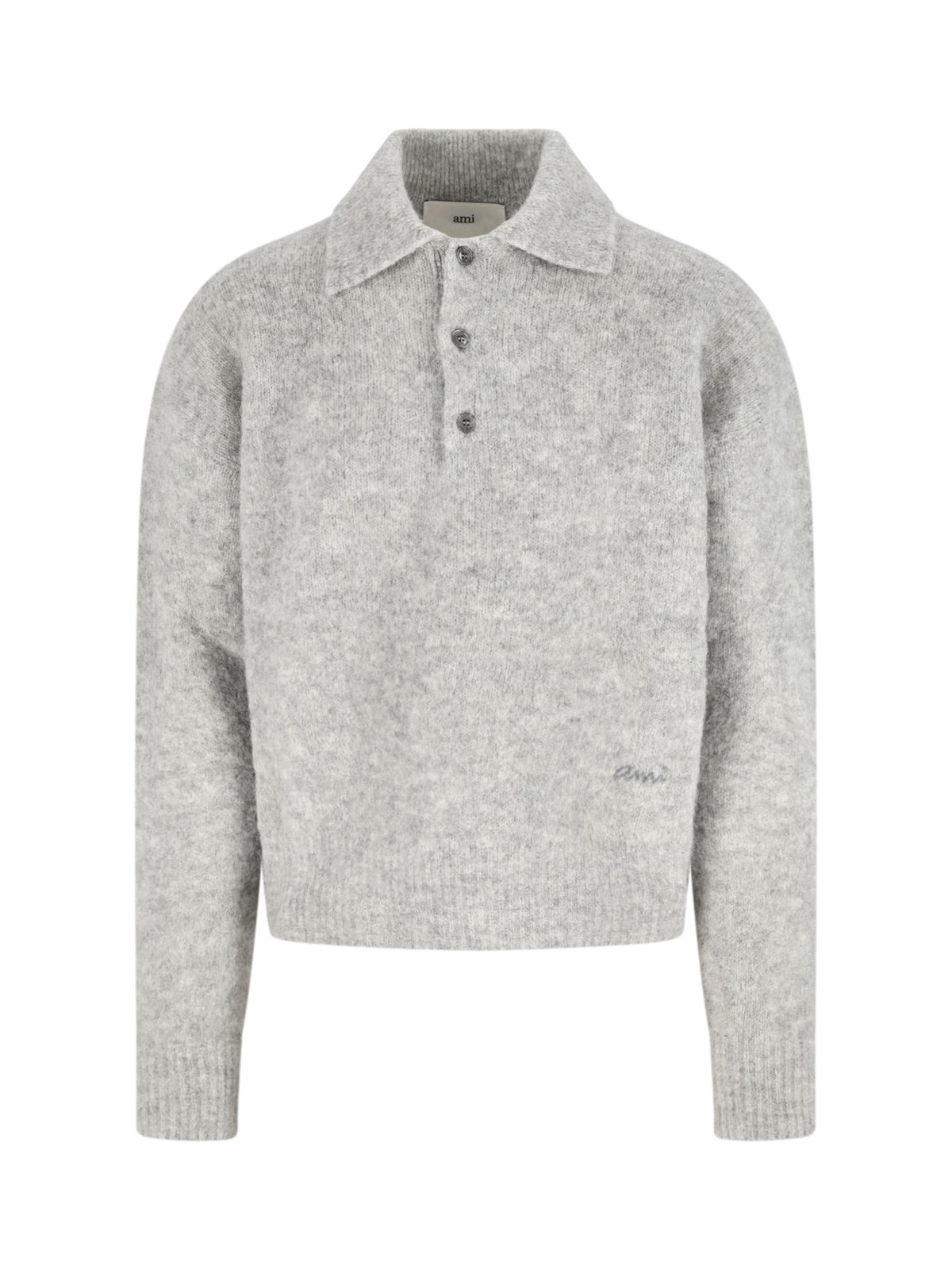Ami Alexandre Mattiussi Alpaca Blend Polo Shirt In Gray