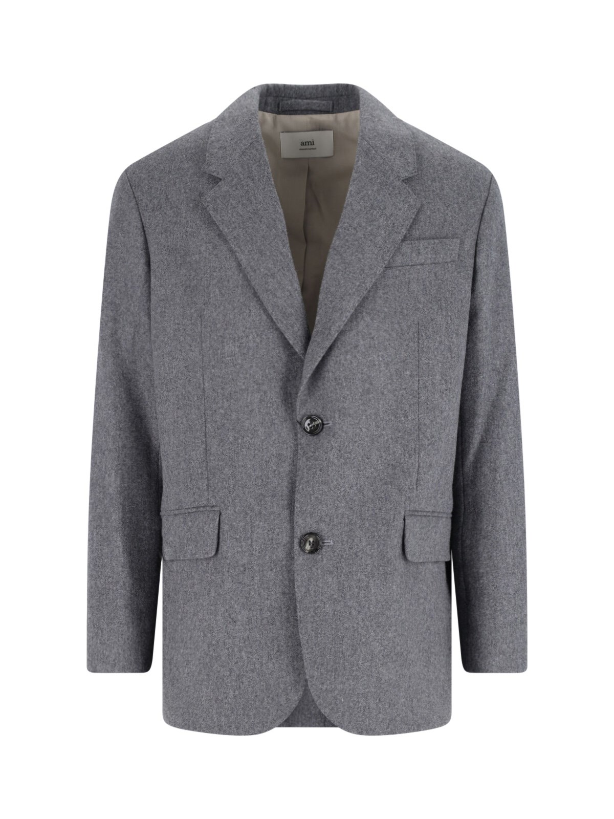 Ami Alexandre Mattiussi Ami Single-breasted Grey Virgin Wool Blazer With Classic Lapel In Gray