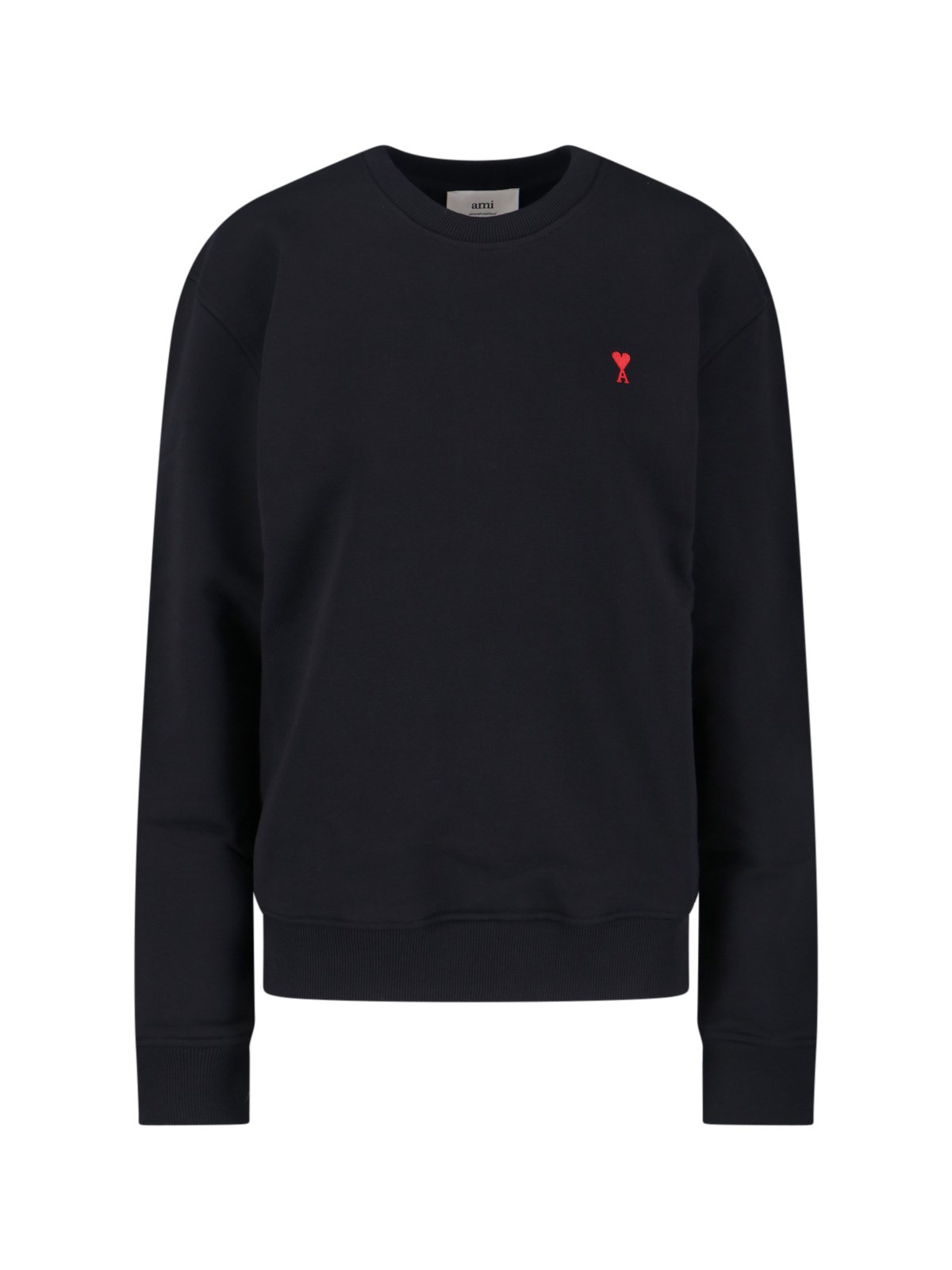 Ami Alexandre Mattiussi Ami Crewneck Sweatshirt With Red Logo Embroidery And Ribbed Finishes In Black