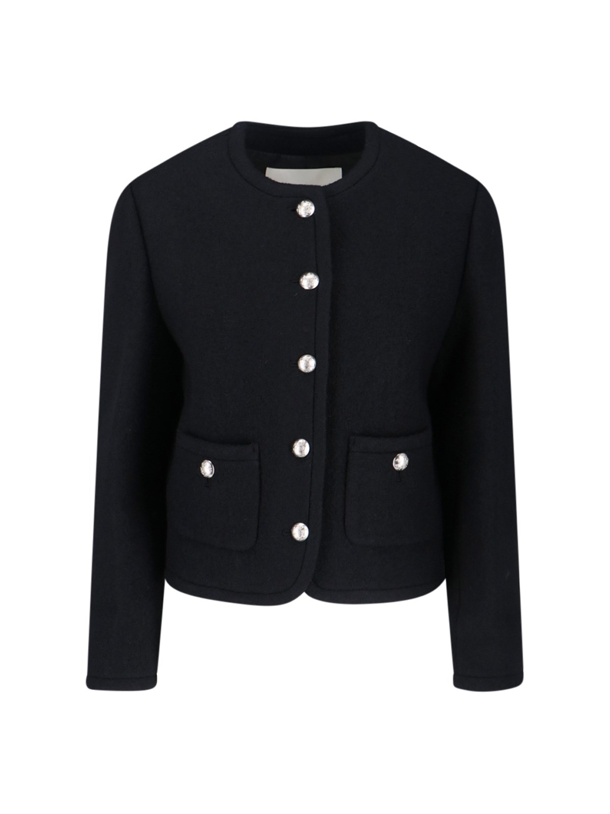 Dunst Cropped Black Tweed Jacket With Button Detailing In Black