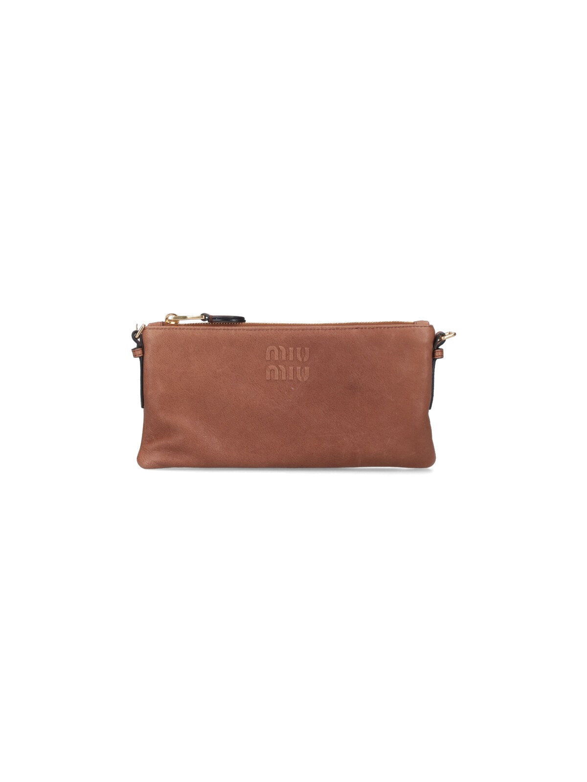 Miu Miu Women Logo Mini Pouch In Brown