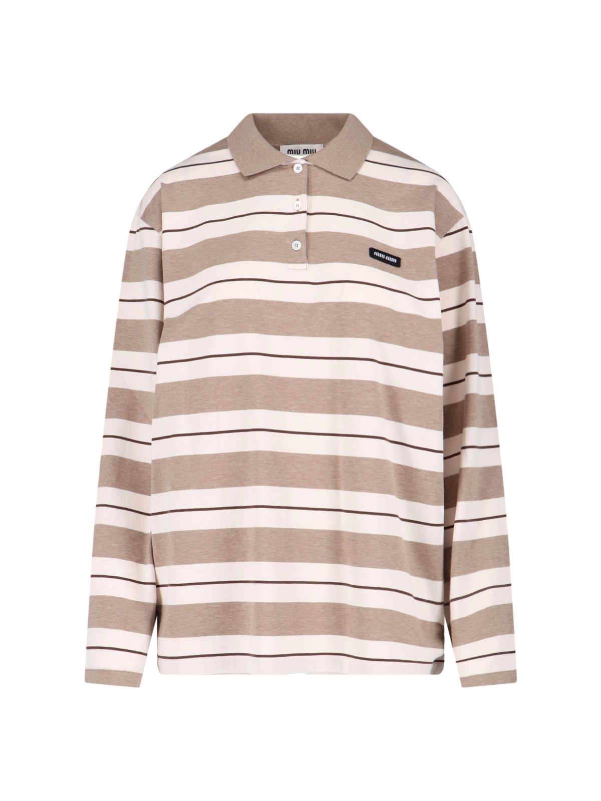 Miu Miu Logo Striped Cotton Jersey Polo Shirt In Multi