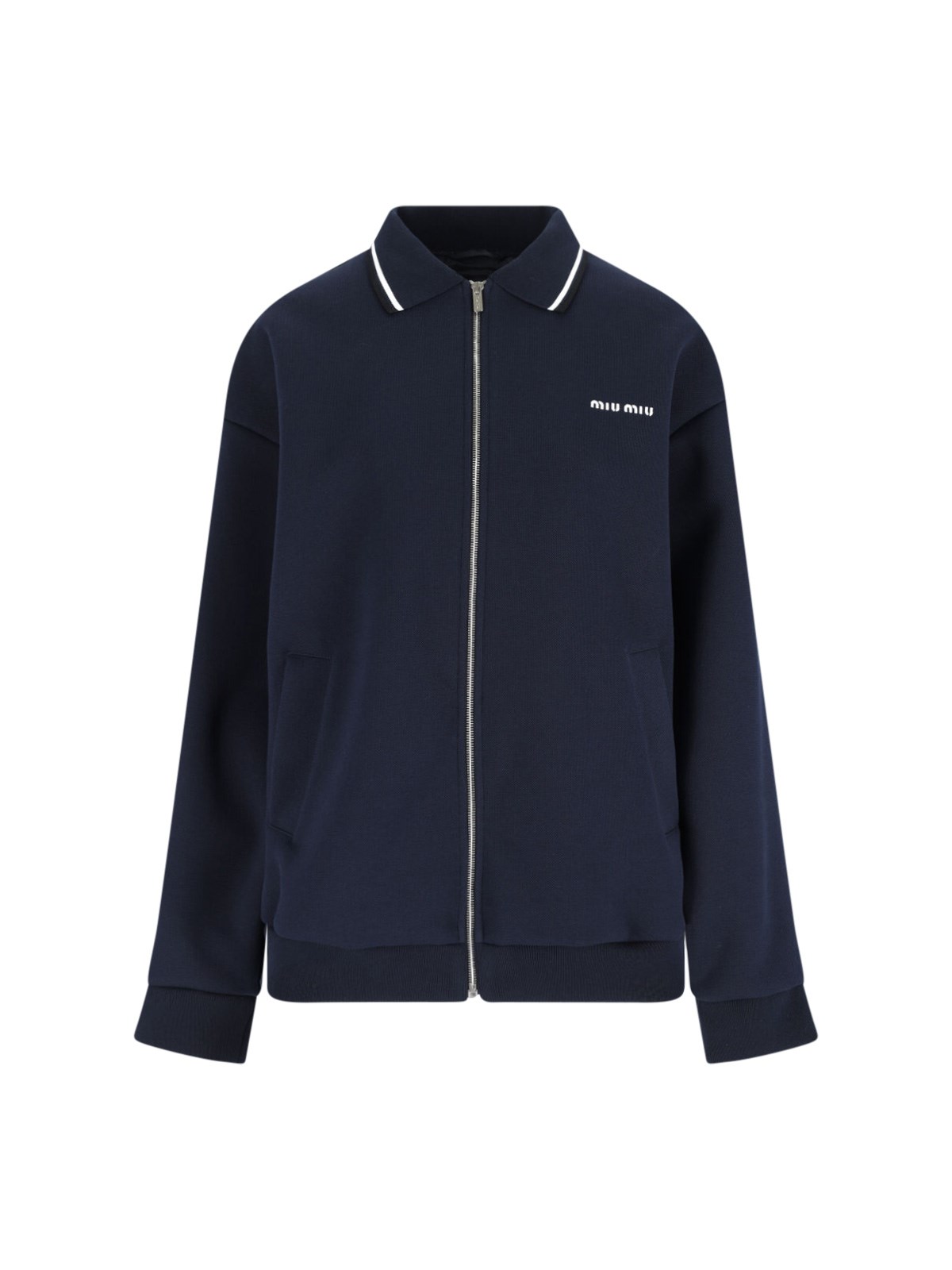 Miu Miu Logo Zip Blouson In Blue