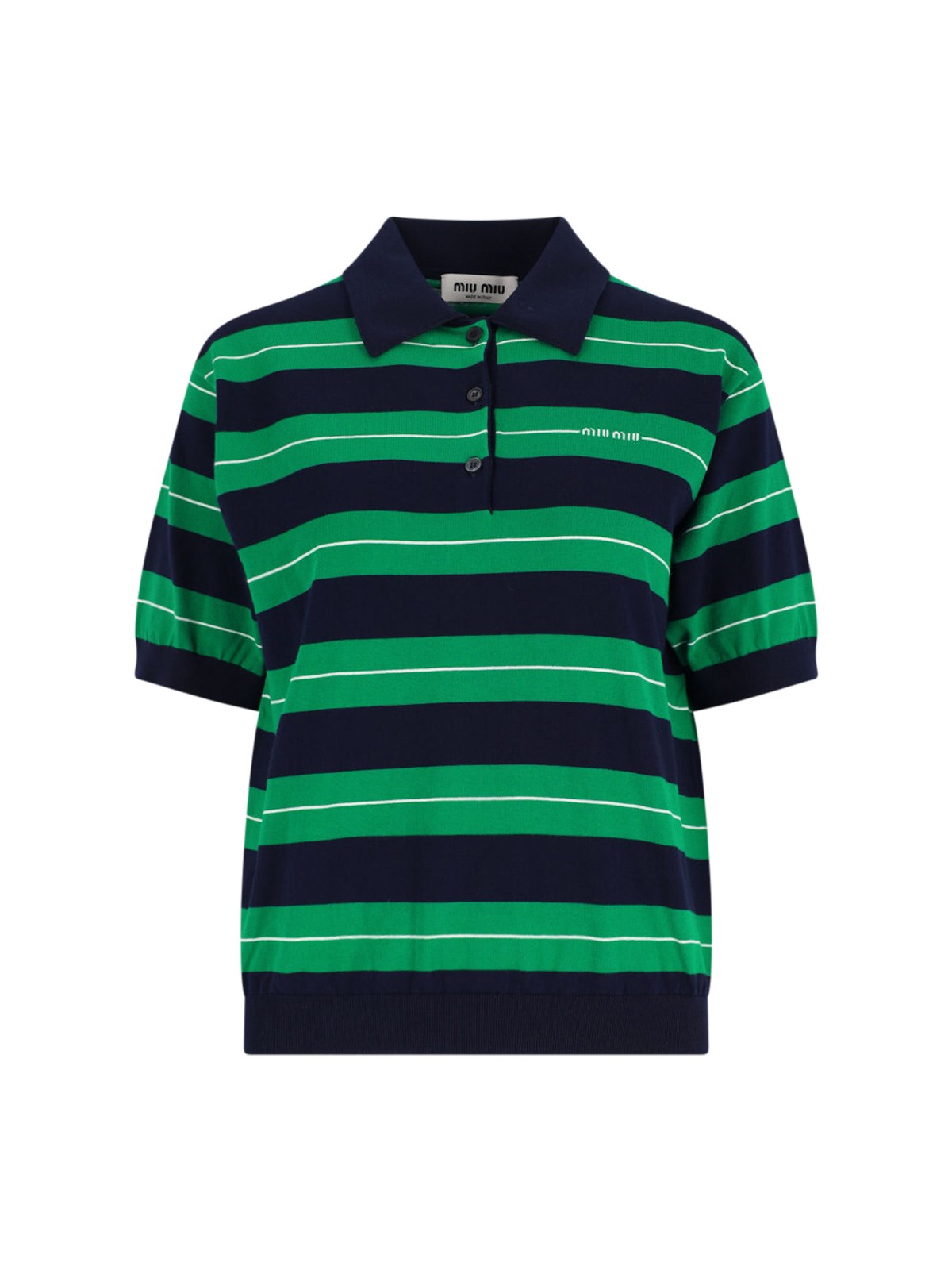 Miu Miu Striped Logo Motif Polo Shirt In Multi