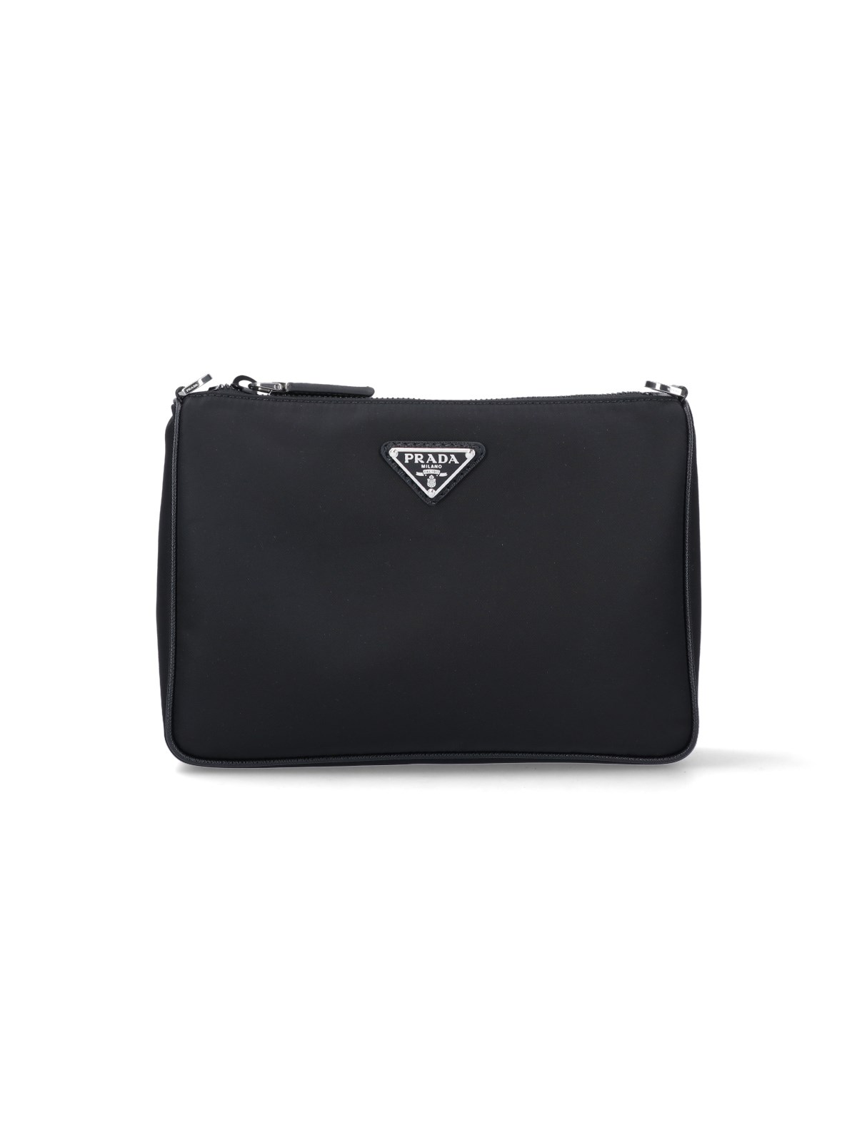 Prada Shoulder Bag In Re-nylon With External Pocket In Black